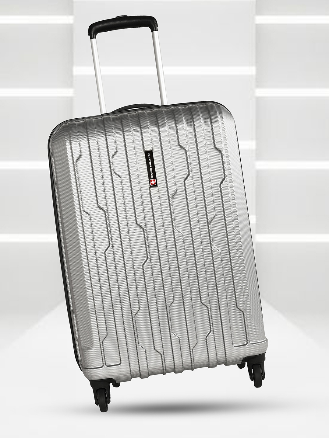 

SWISS MILITARY Crystal Textured Hard Medium Trolley Suitcase - 60 cm, Silver
