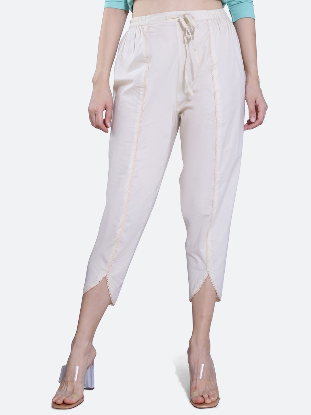 

FCK-3 Women Beige Relaxed High-Rise Easy Wash Pleated Trousers