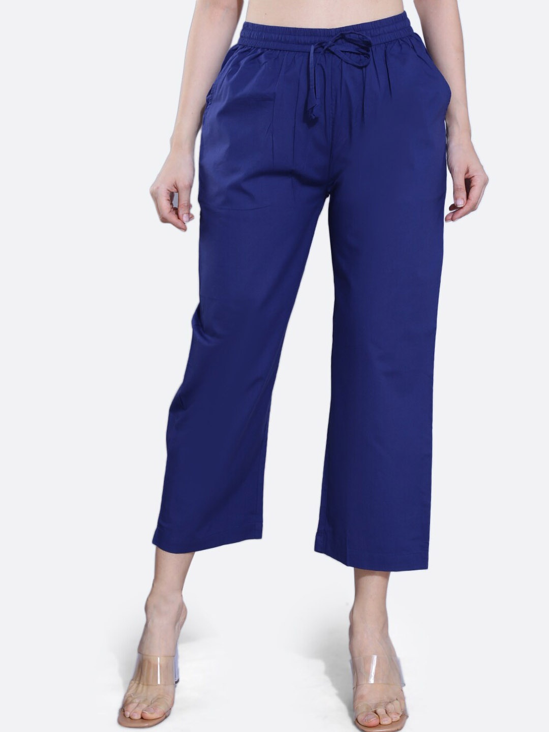 

FCK-3 Women Navy Blue Relaxed High-Rise Easy Wash Pleated Culottes Trousers