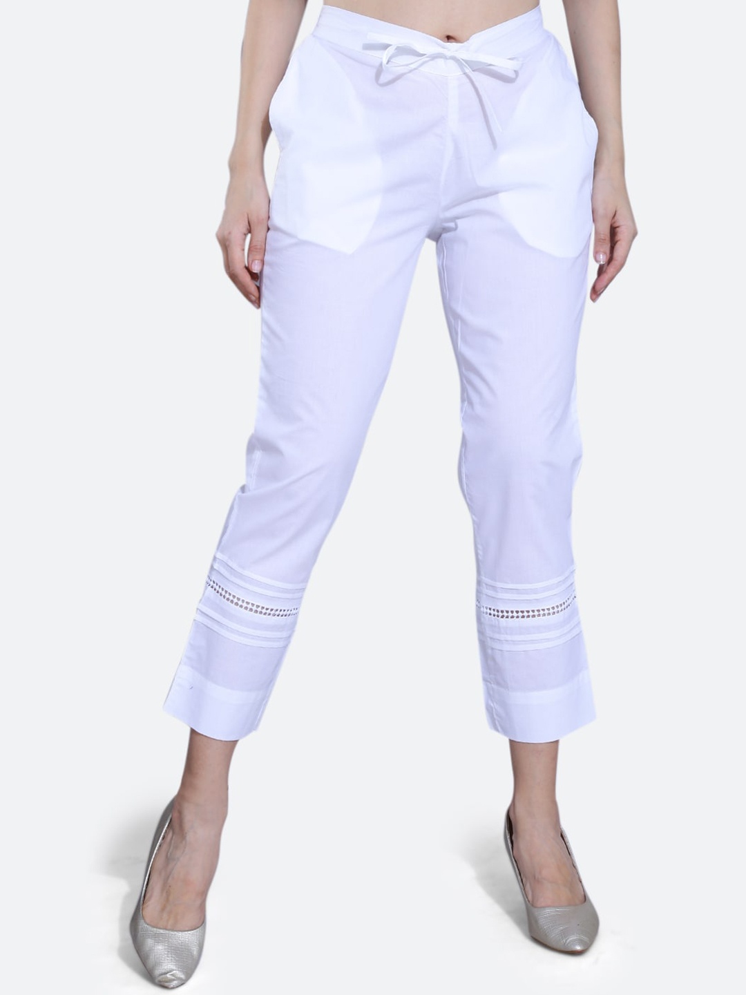 

FCK-3 Women White Relaxed High-Rise Easy Wash Trousers