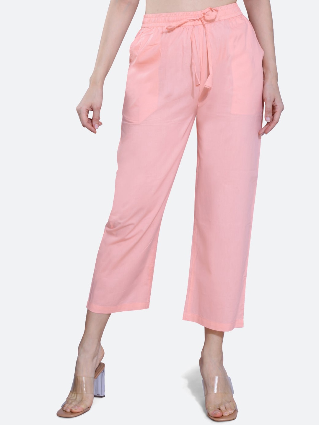 

FCK-3 Women Relaxed High-Rise Pure Cotton Trousers, Peach