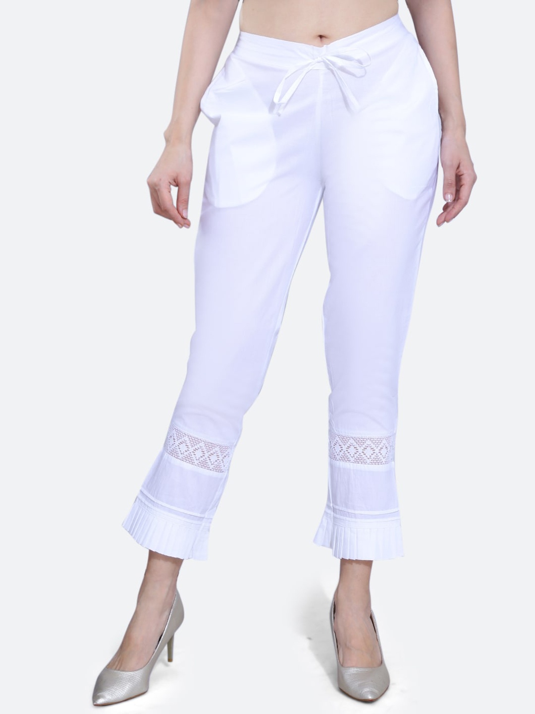 

FCK-3 Women Relaxed High-Rise Pure Cotton Peg Trousers, White