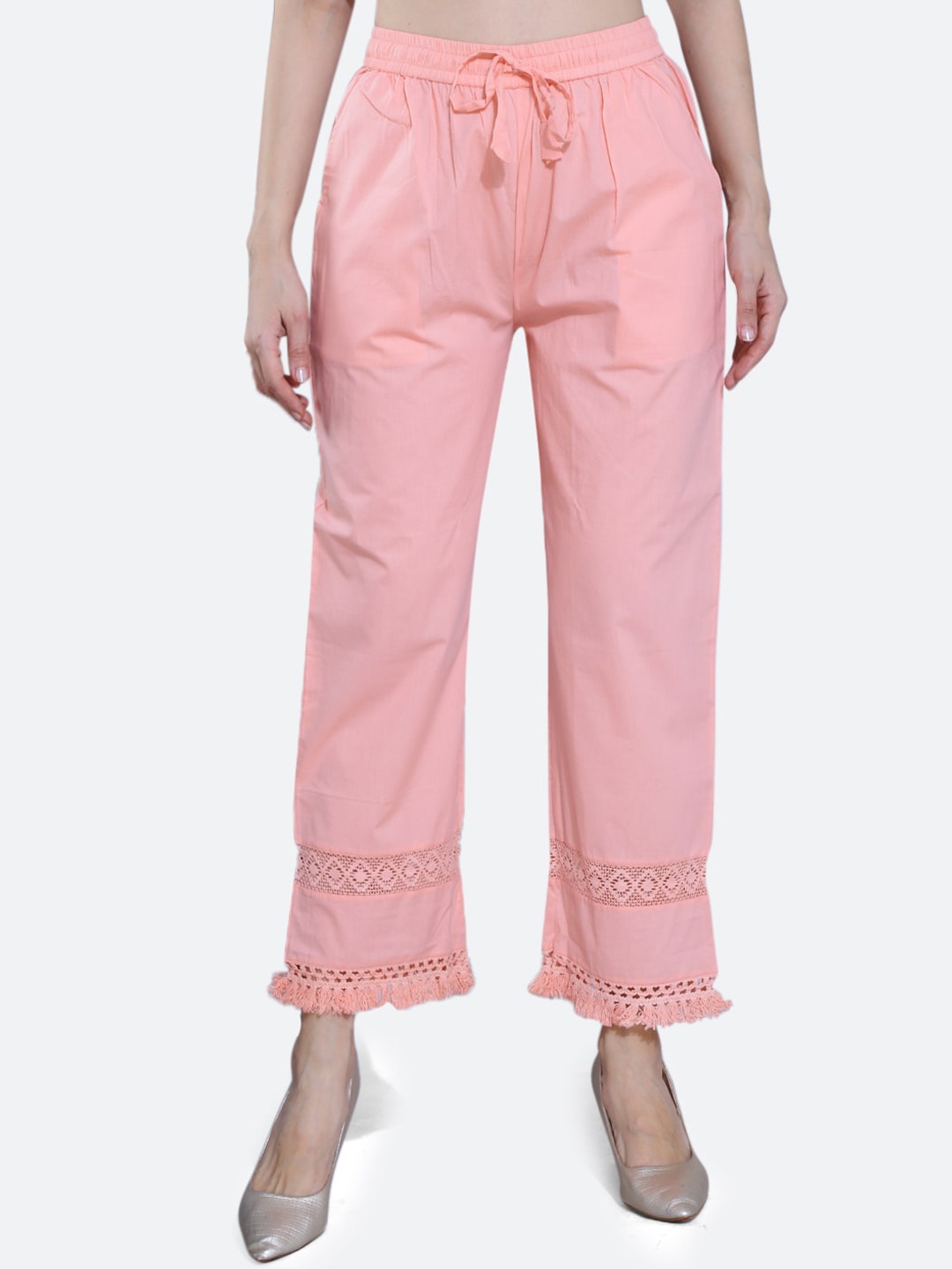 

FCK-3 Women Relaxed High-Rise Pure Cotton Trousers, Peach