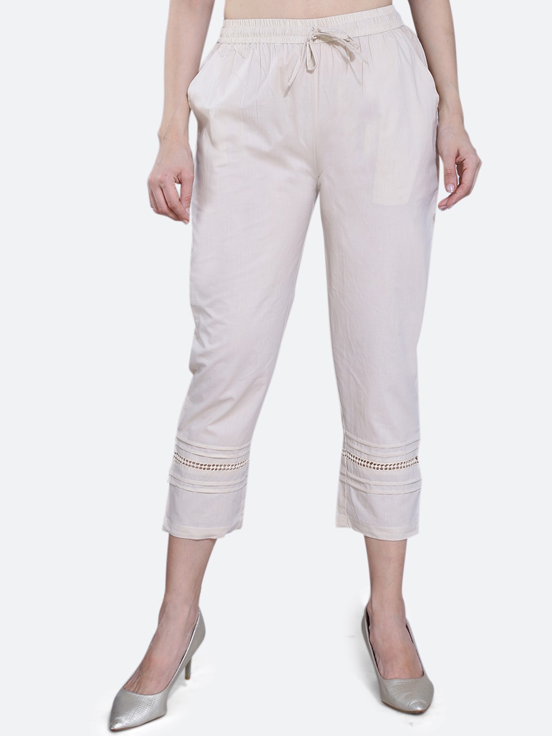 

FCK-3 Women Relaxed High-Rise Pure Cotton Trousers, Beige