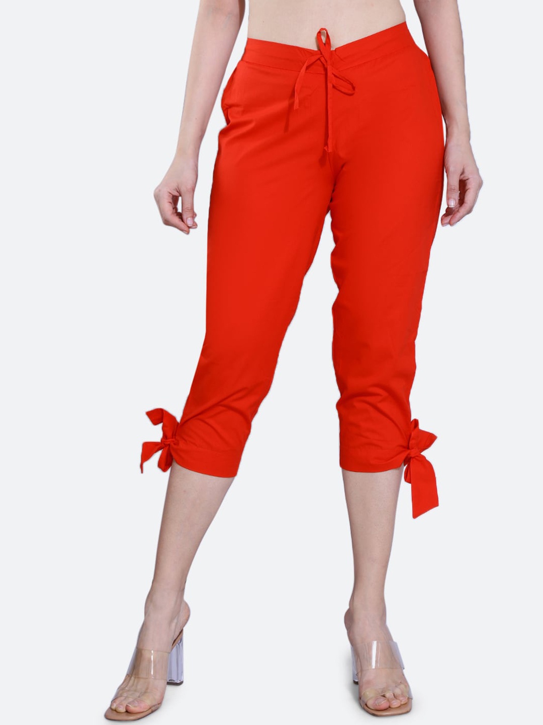 

FCK-3 Women Relaxed High-Rise Pure Cotton Trousers, Red