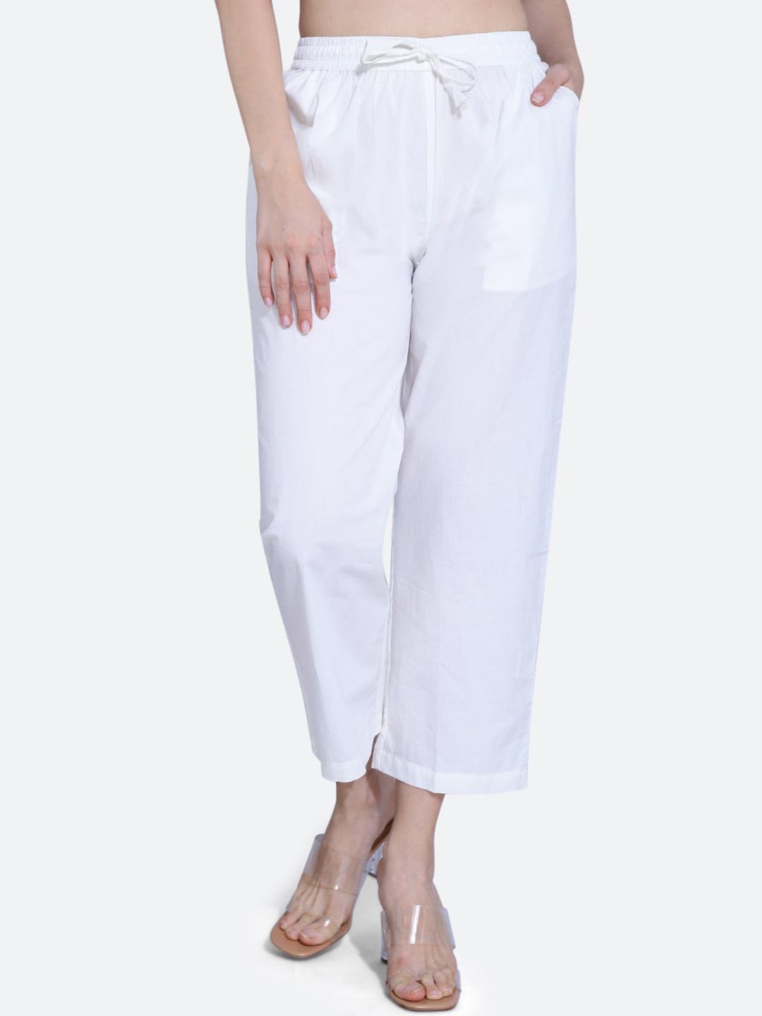 

FCK-3 Women Relaxed High-Rise Pure Cotton Trousers, White