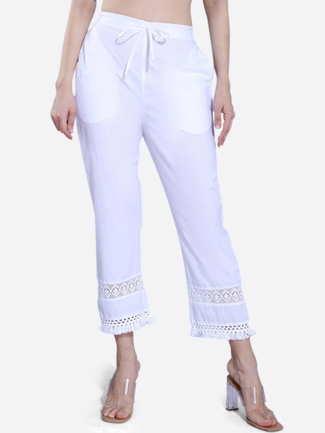 

FCK-3 Women Relaxed High-Rise Pure Cotton Trousers, White