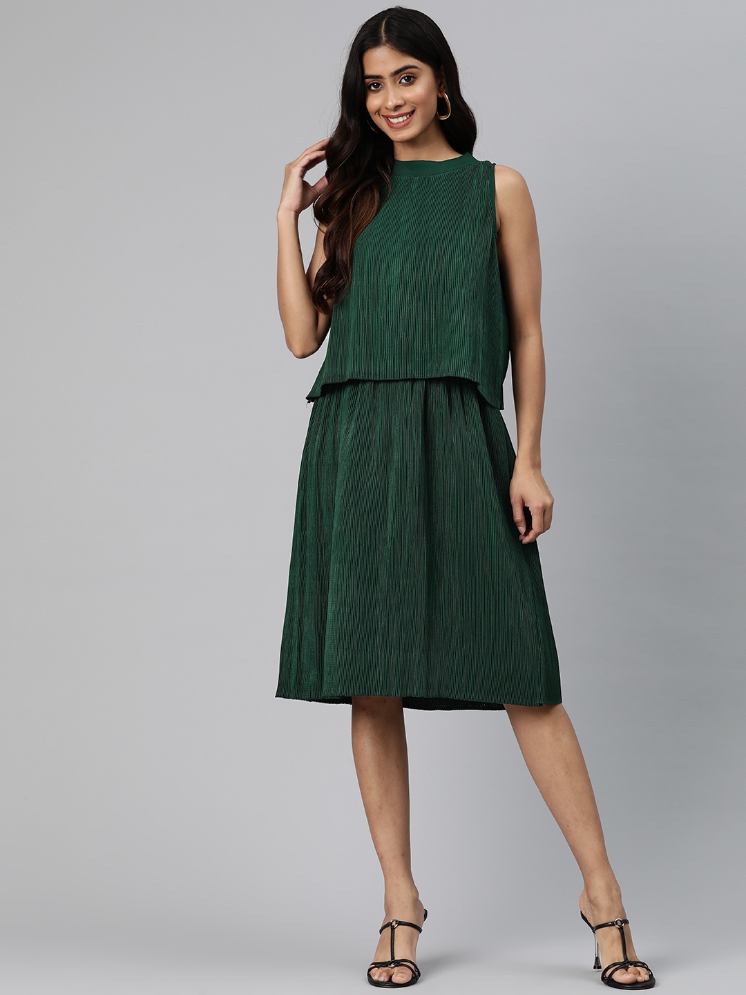 

Cottinfab Layered Crepe A-Line Dress, Green