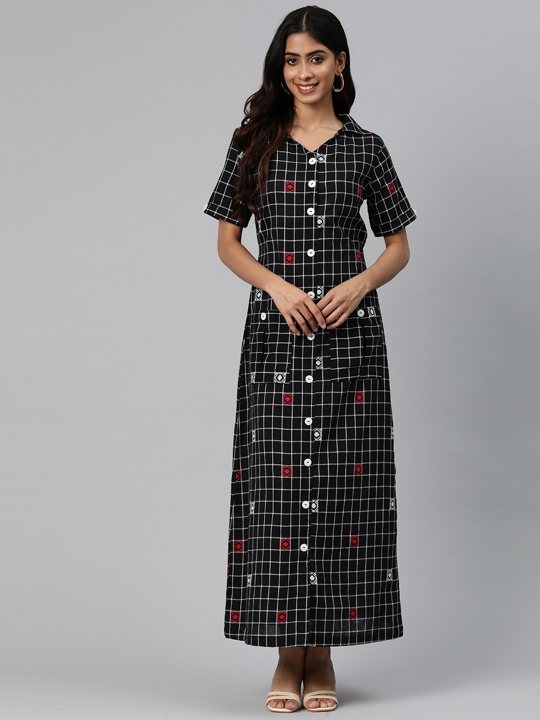 

Cottinfab Checked Maxi Dress, Black