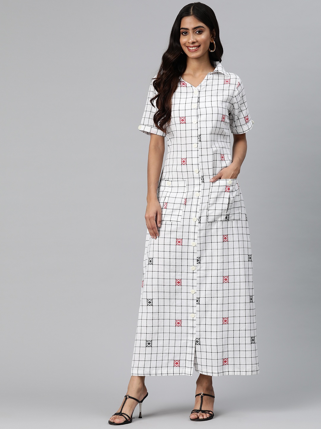 

Cottinfab Checked Maxi Dress, White