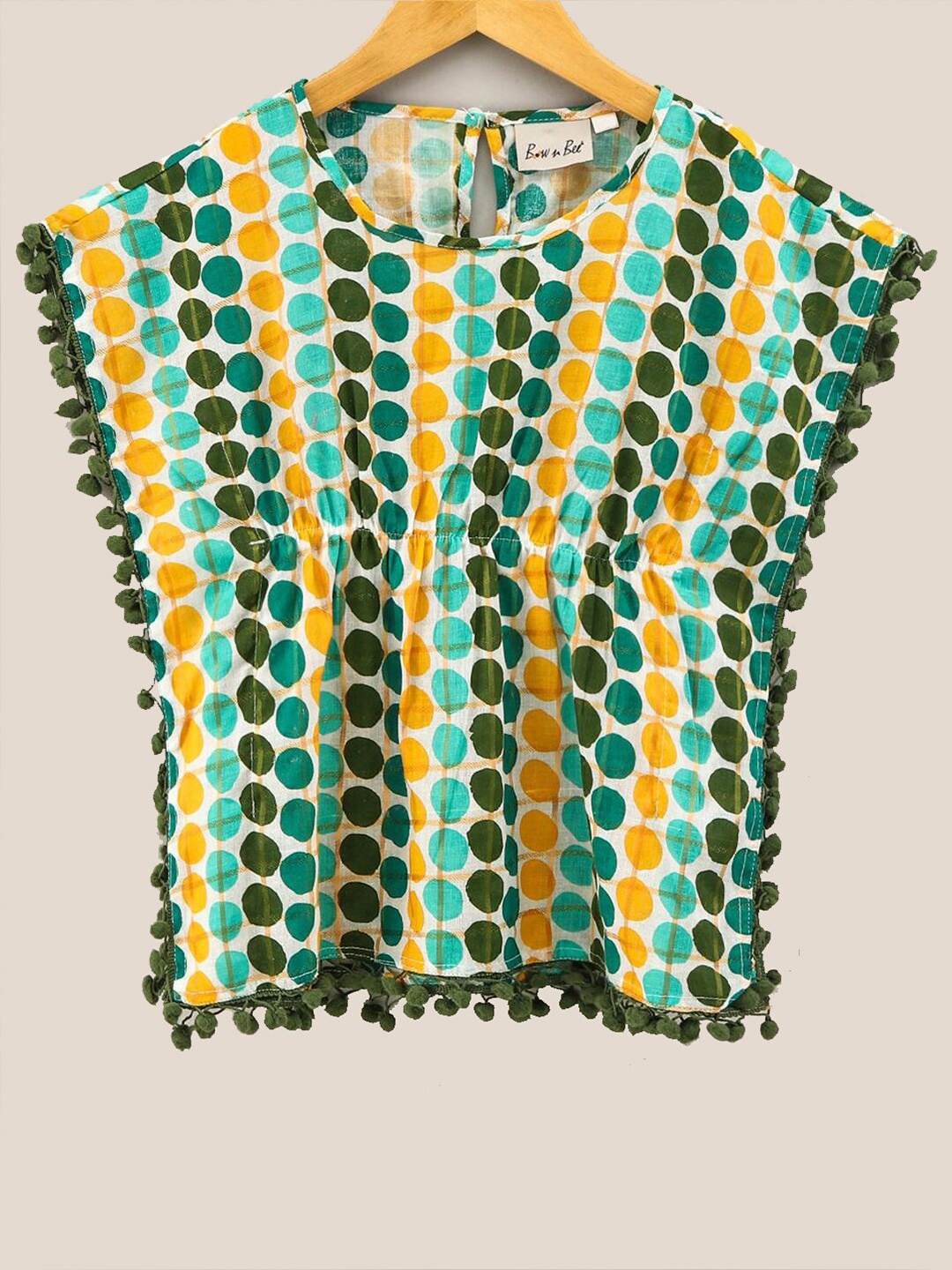 

BownBee Girls Geometric Printed Kimono Sleeves Cotton Kaftan Top, Green