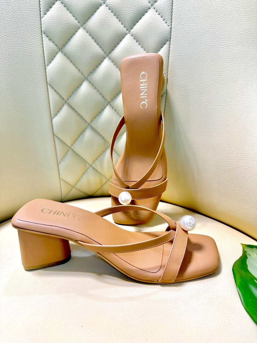 

CHINI C Open Toe Block Heels, Brown