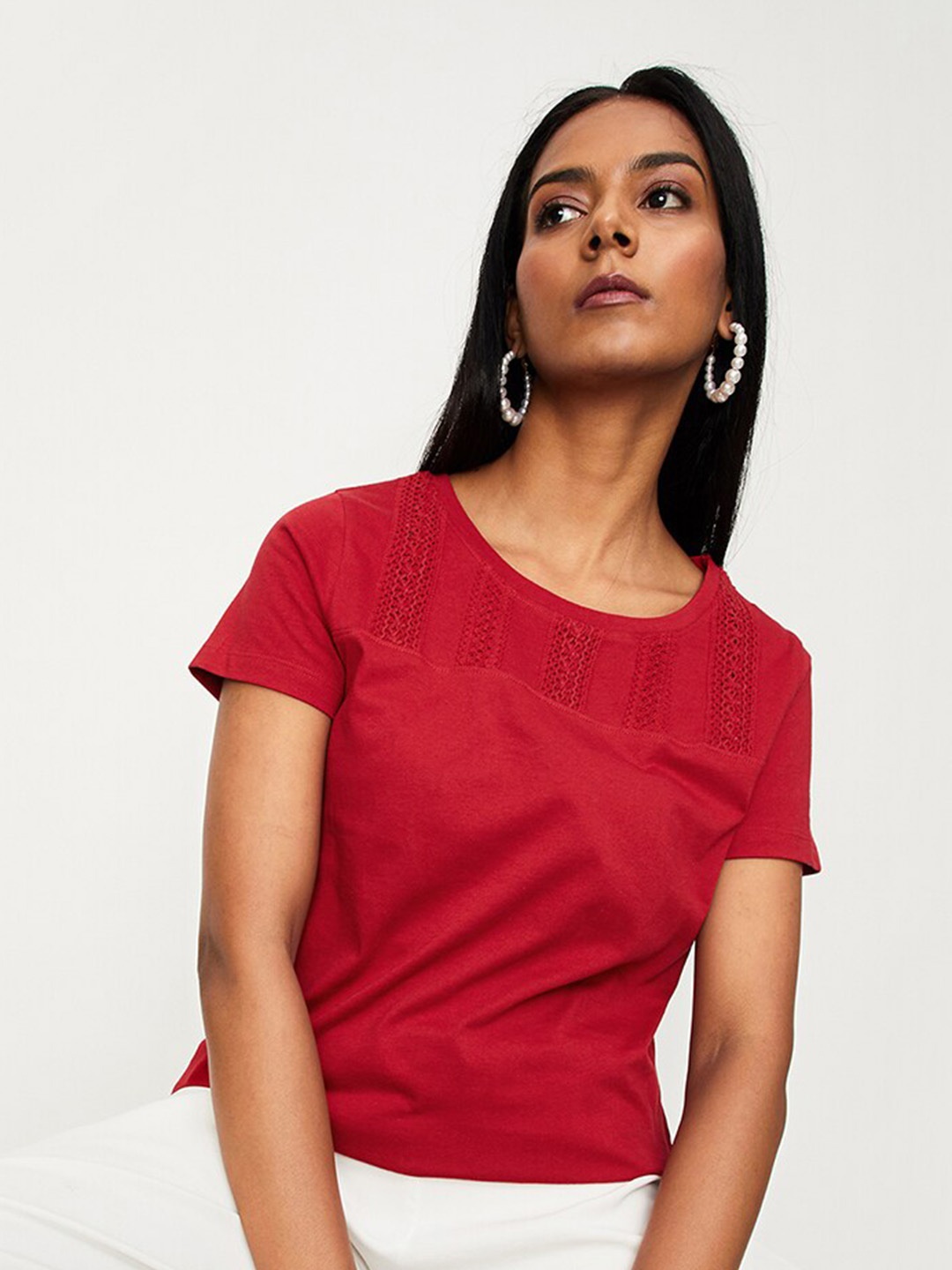 

max Self Designed Casual Cotton T-shirt, Red