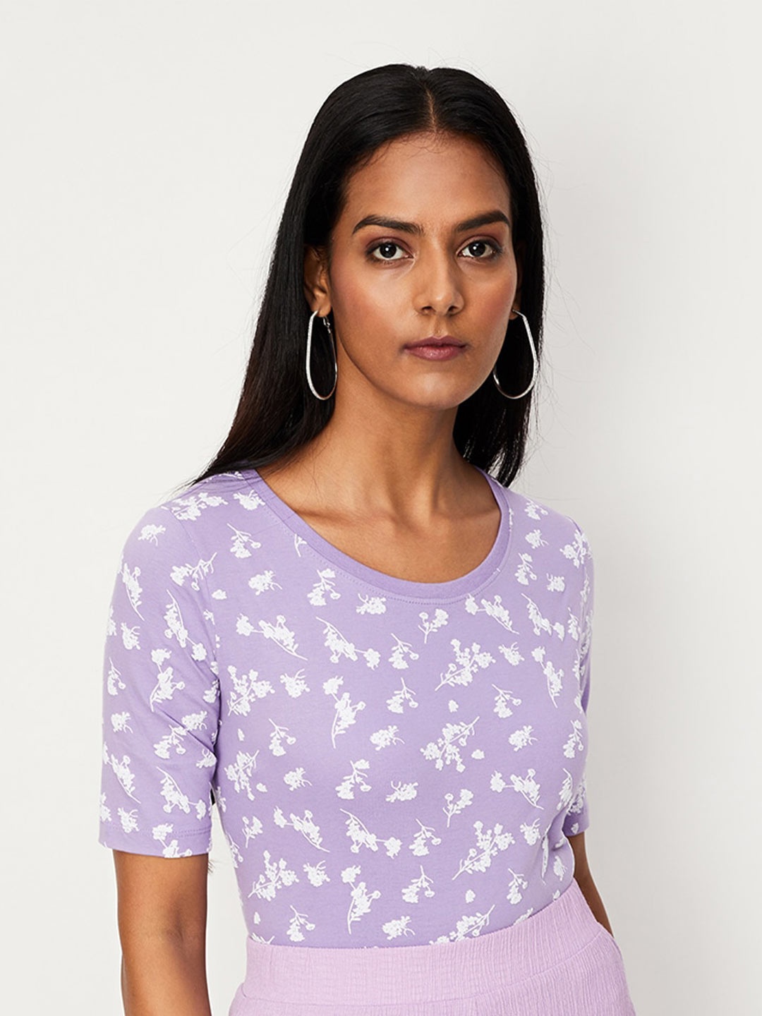 

max Floral Printed Pure Cotton T-shirt, Purple