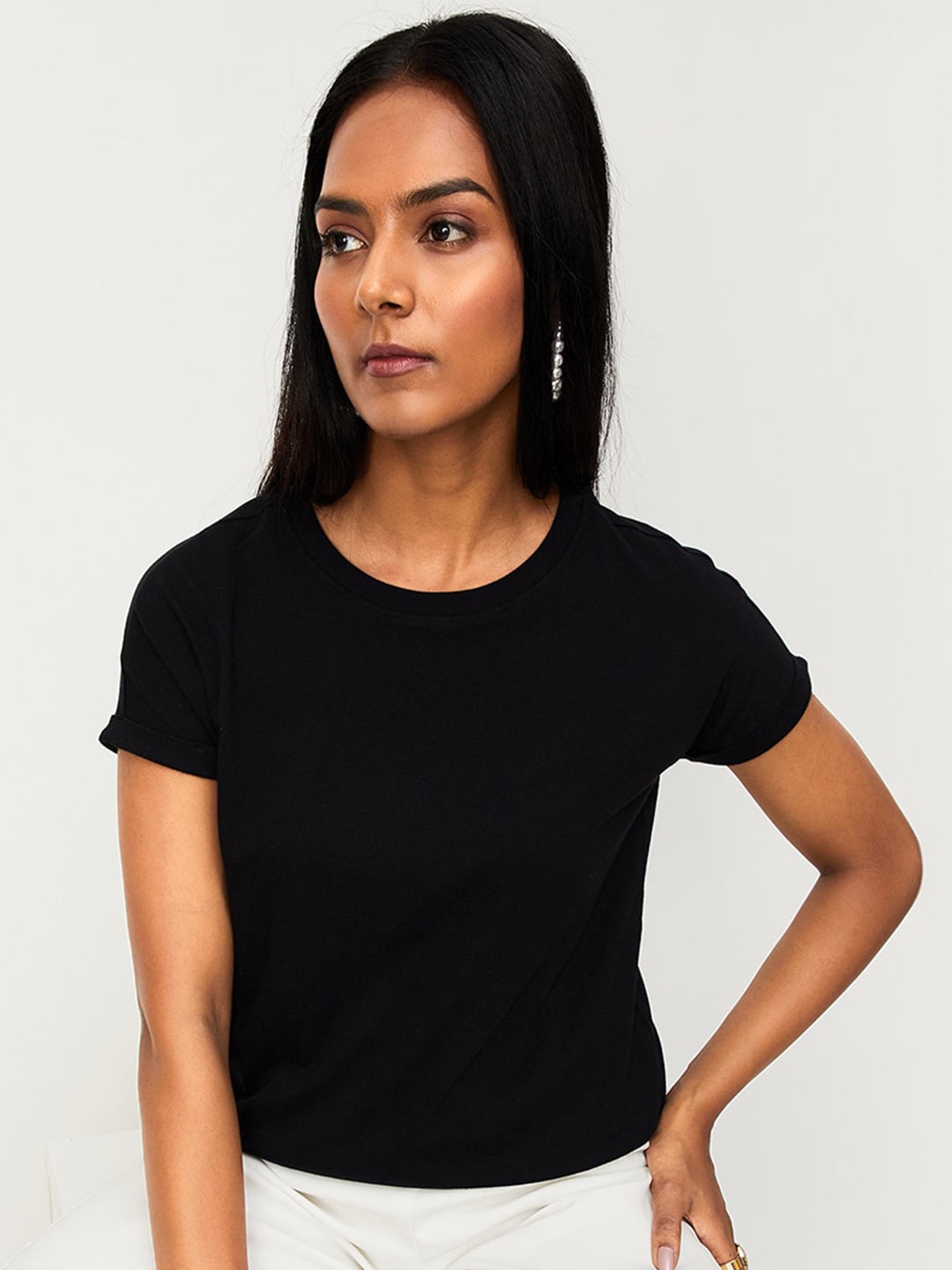 

max Casual Pure Cotton T-shirt, Black