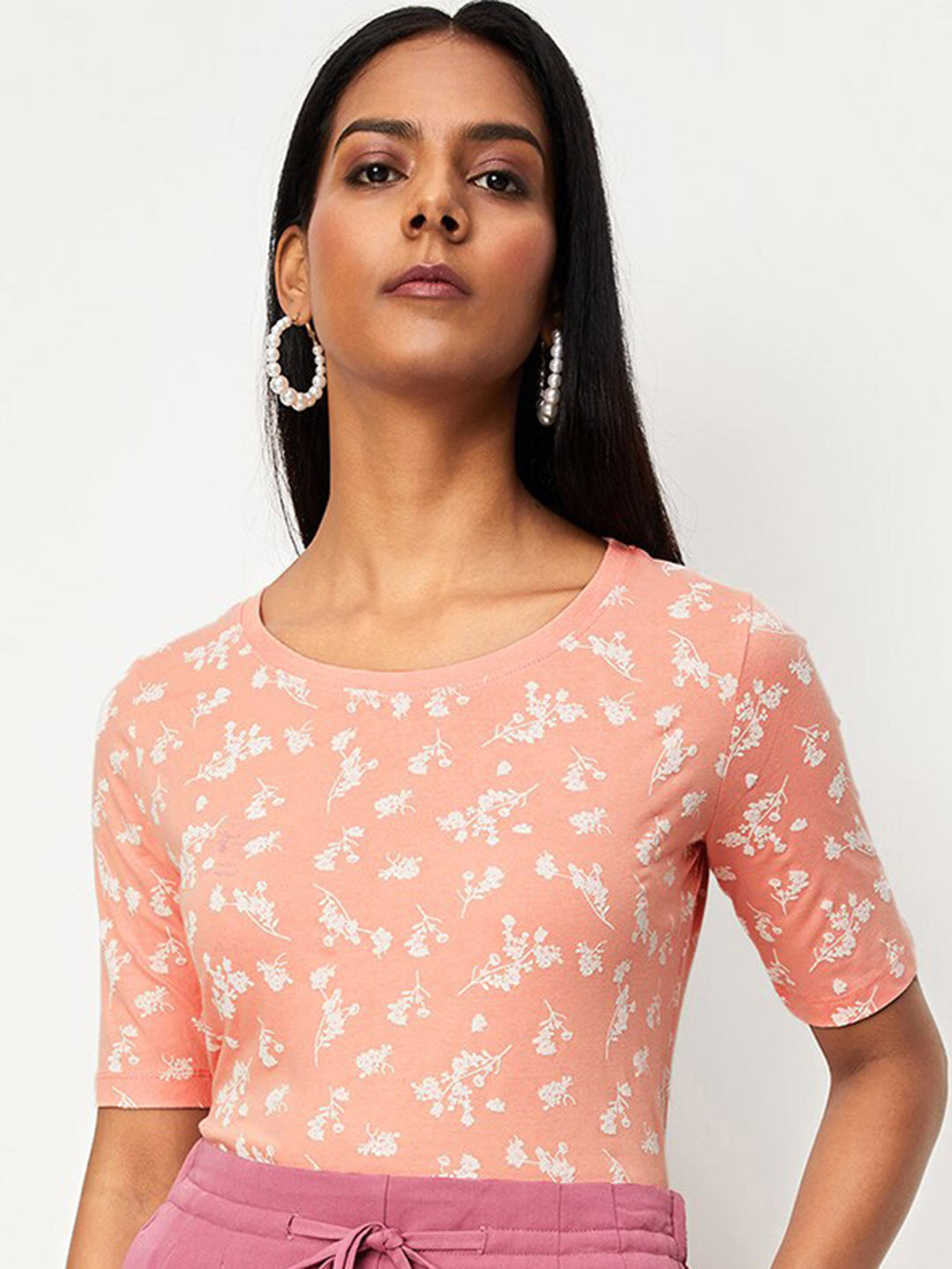 

max Floral Printed Pure Cotton T-shirt, Orange