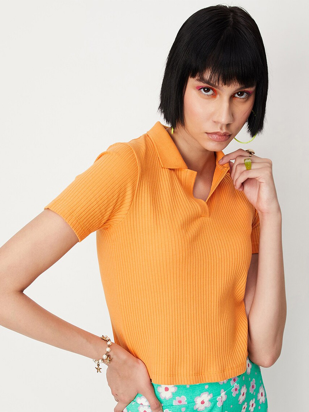 

max Ribbed Casual Cotton T-shirt, Orange