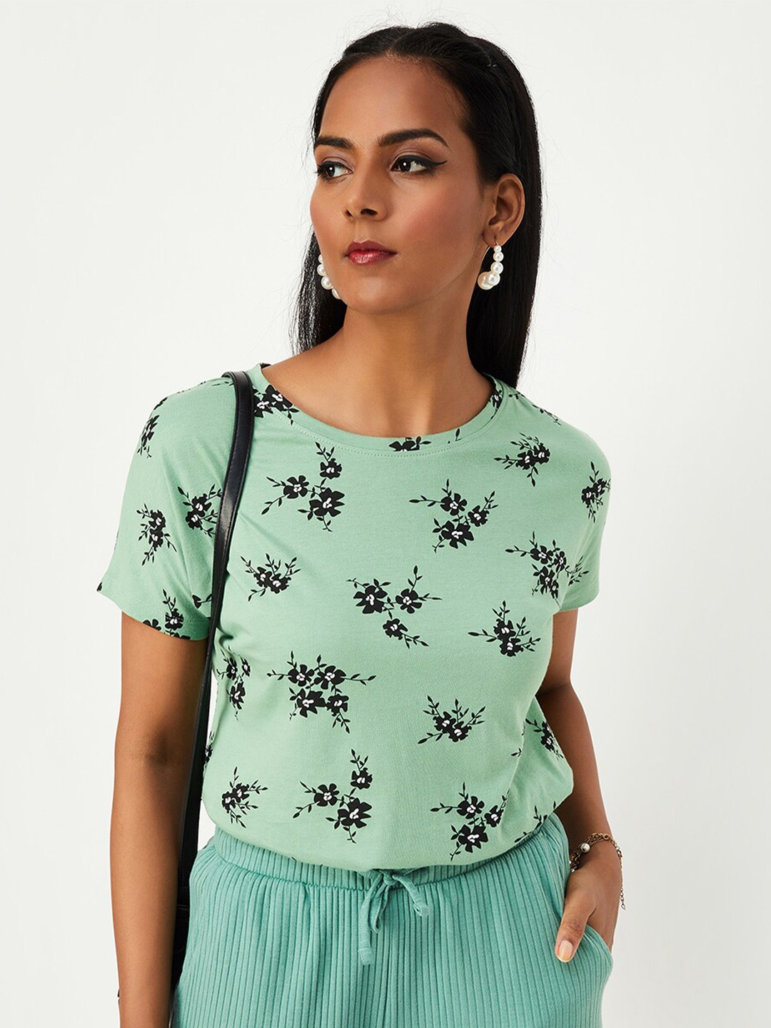 

max Floral Printed Pure Cotton T-shirt, Green