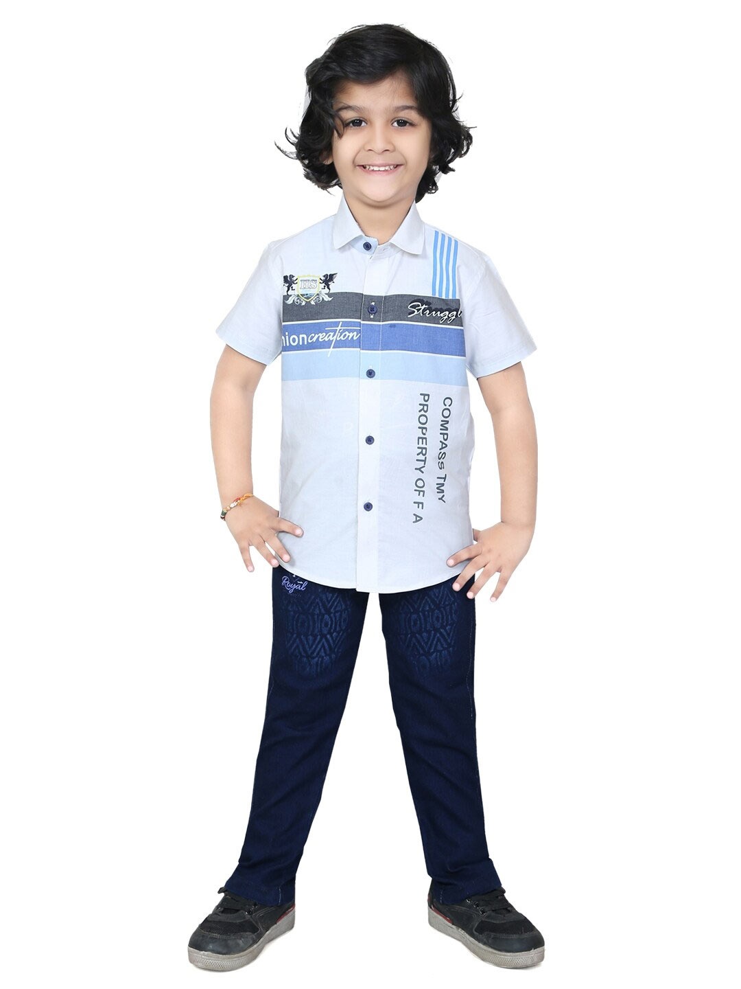 

TS TRENDS Boys Printed Shirt with Trousers, Blue