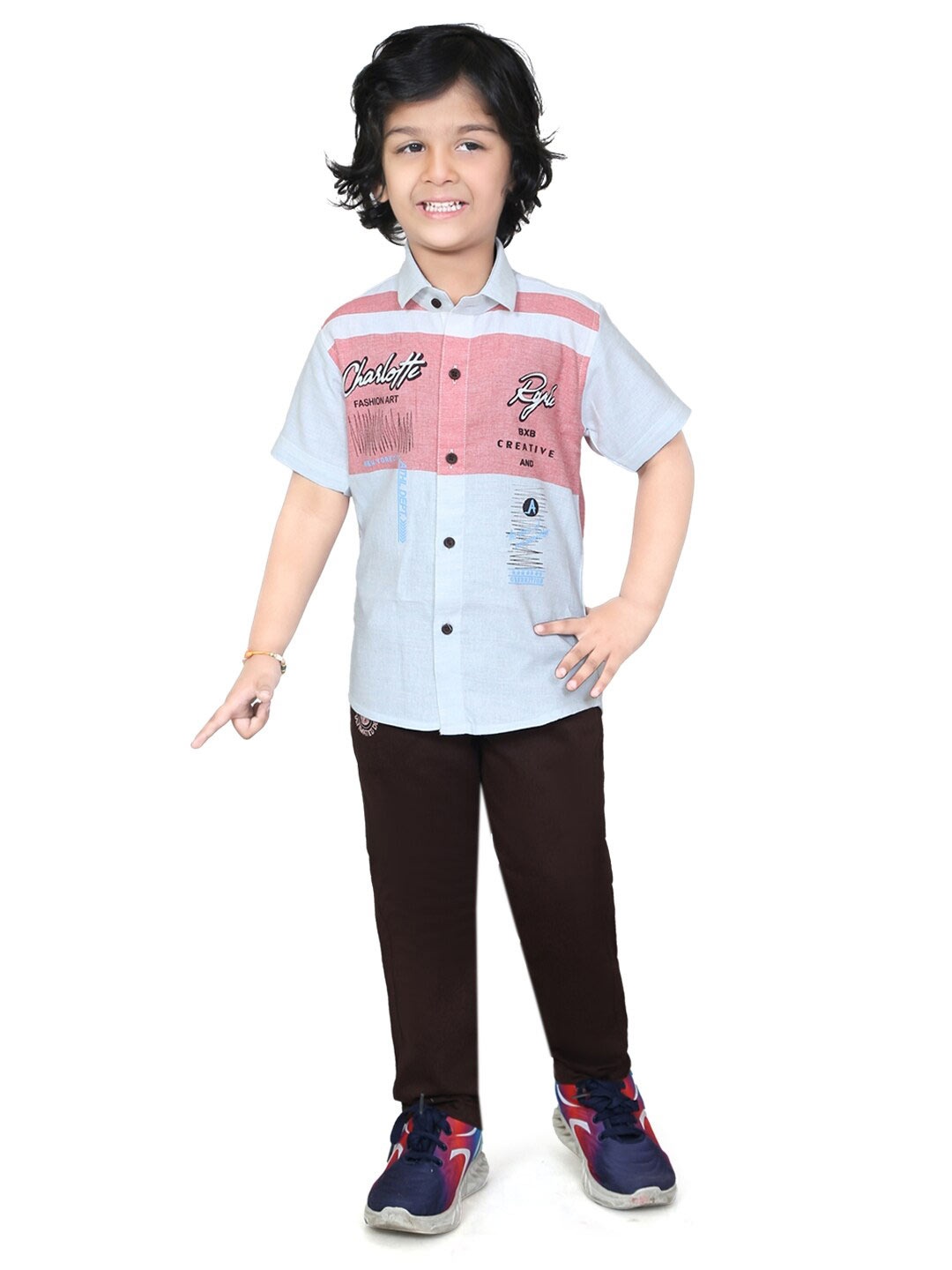 

TS TRENDS Boys Printed Shirt with Trousers, White