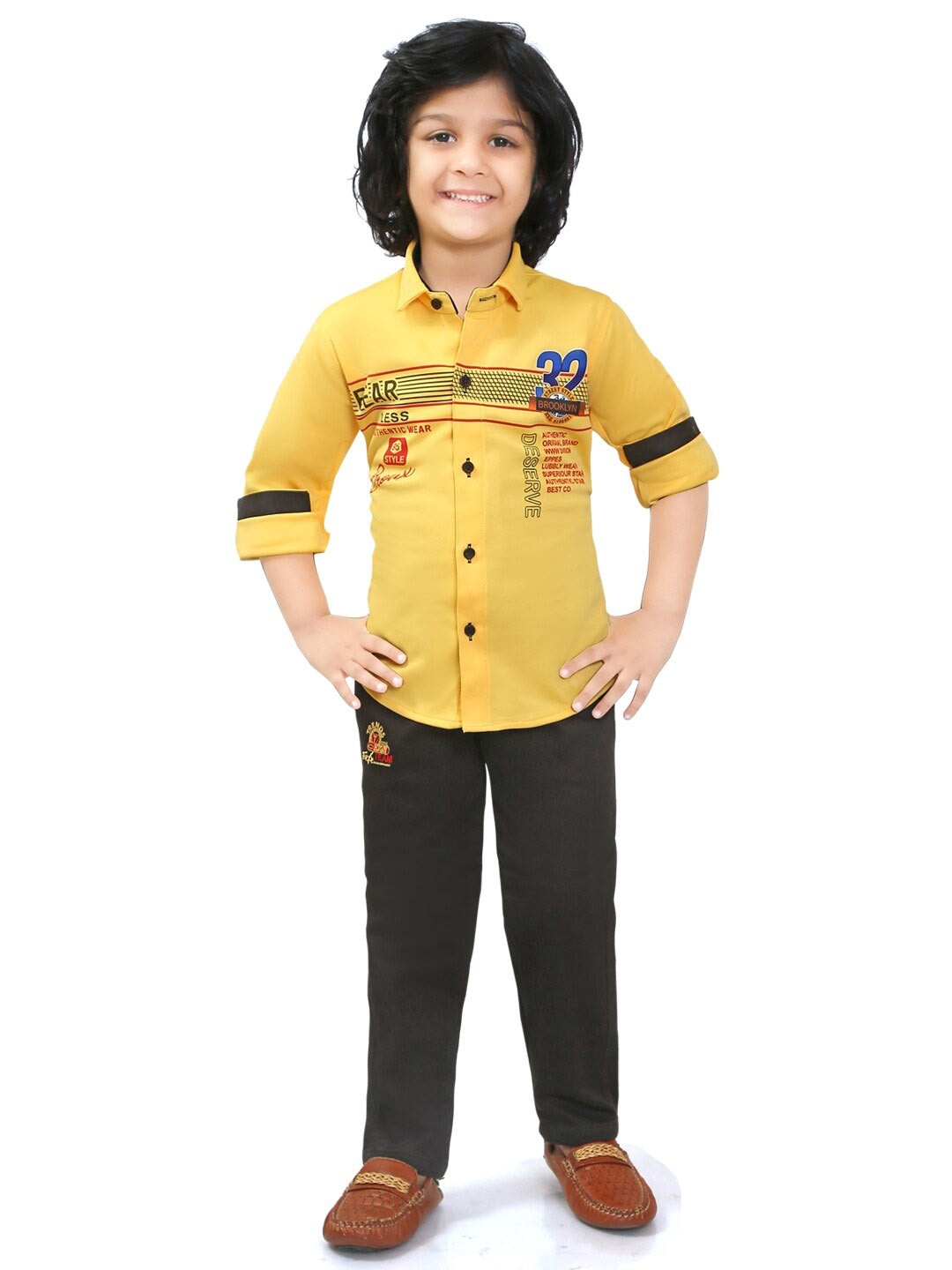 

TS TRENDS Boys Printed Shirt with Trousers, Yellow