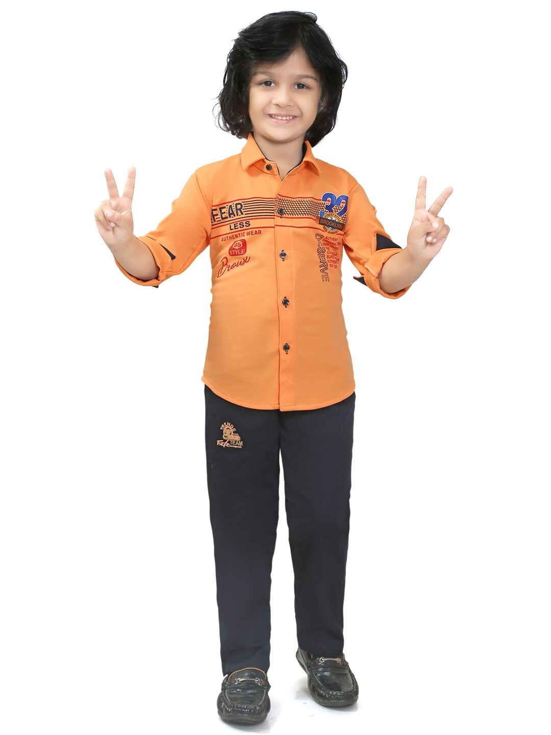 

TS TRENDS Boys Printed Pure Cotton Shirt With Trousers, Orange