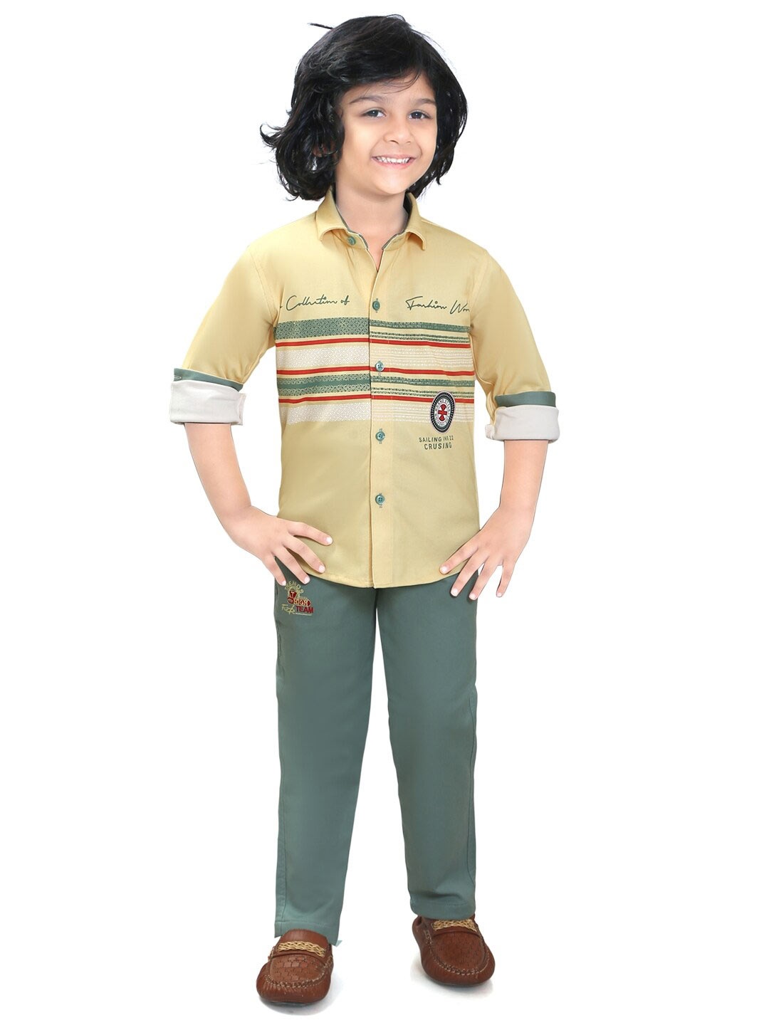 

TS TRENDS Boys Printed Shirt with Trousers, Yellow
