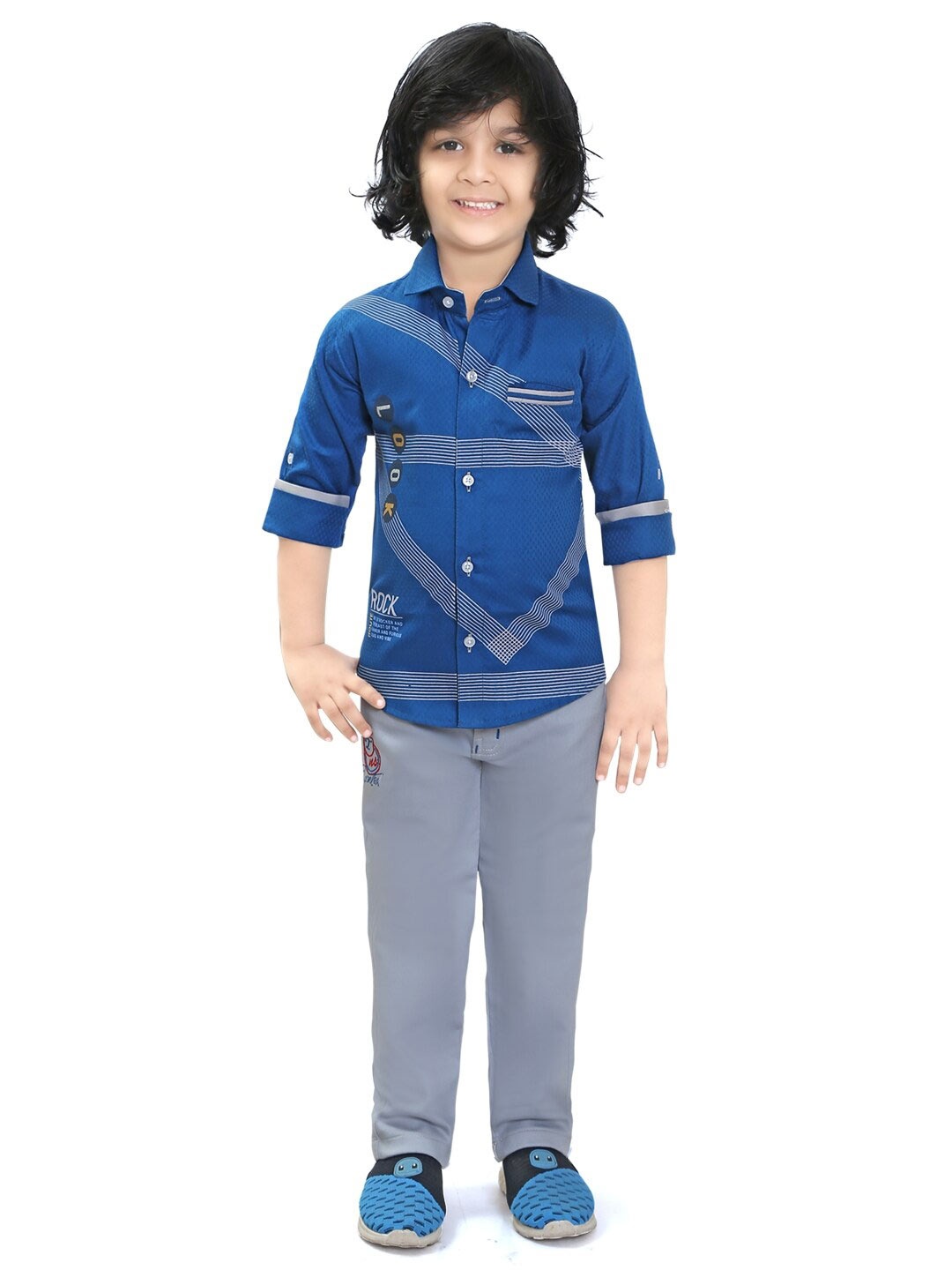

TS TRENDS Boys Printed Shirt with Trousers, Blue