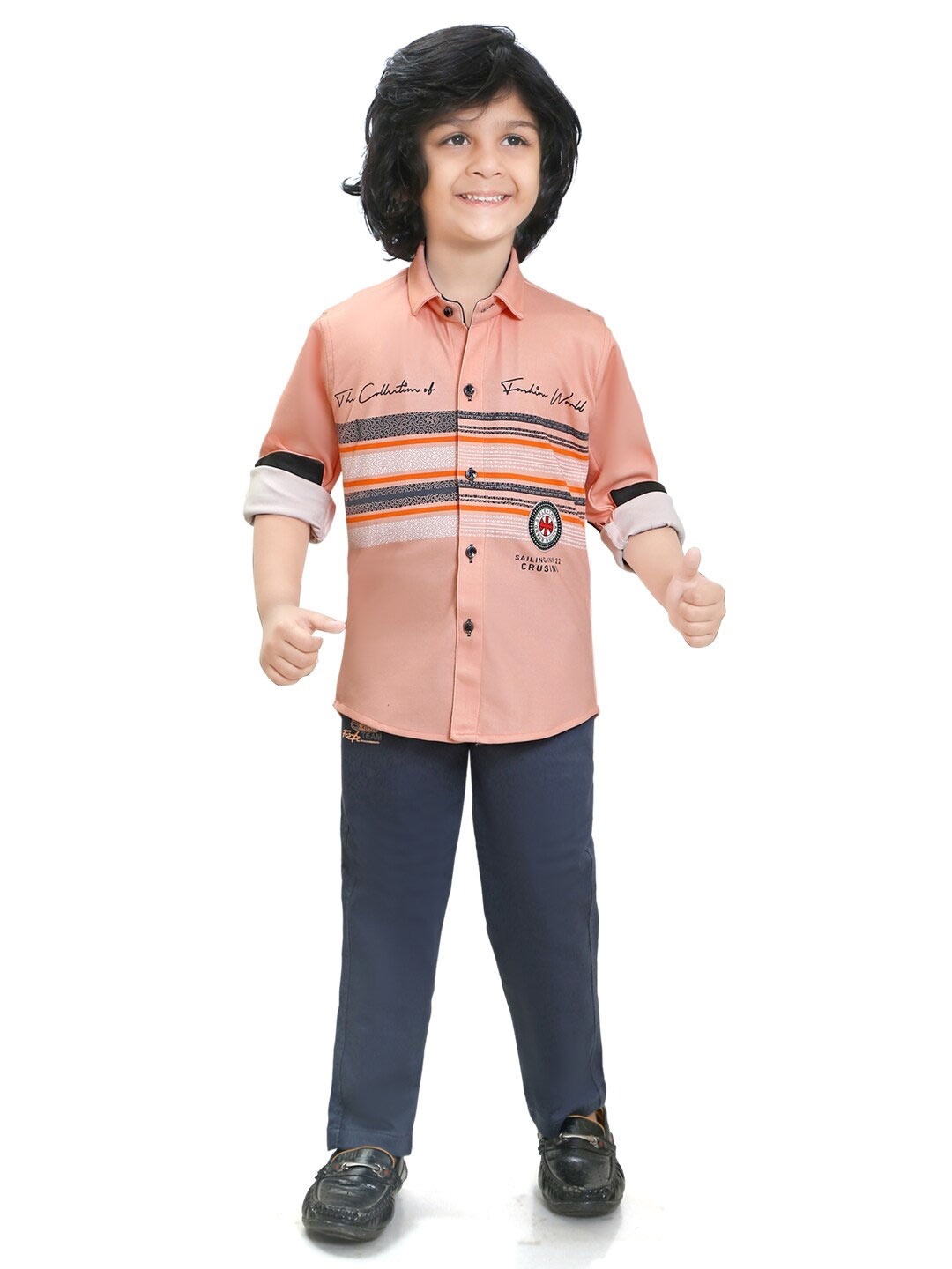 

TS TRENDS Boys Printed Shirt with Trousers, Peach