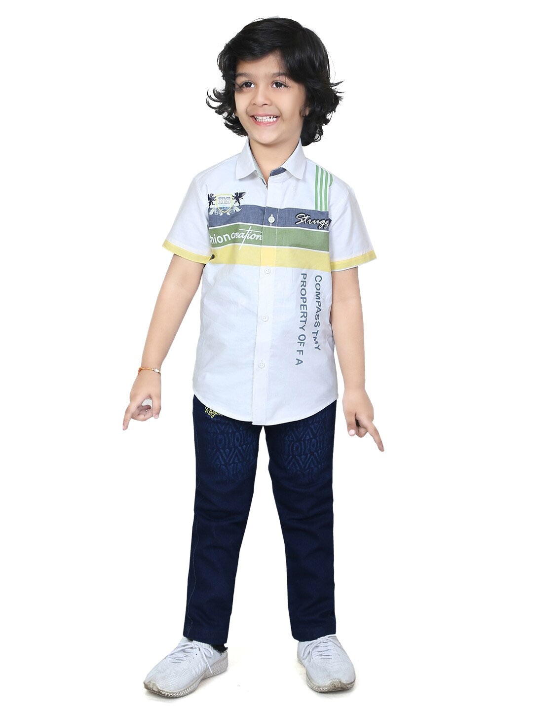 

TS TRENDS Boys Printed Shirt with Trousers, White