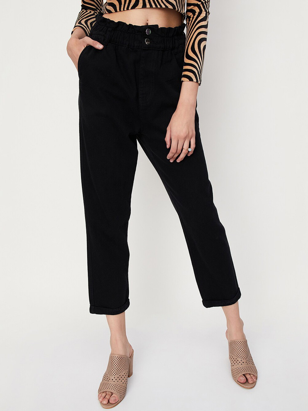 

max Women Mid-Rise Pure Cotton Trousers, Black