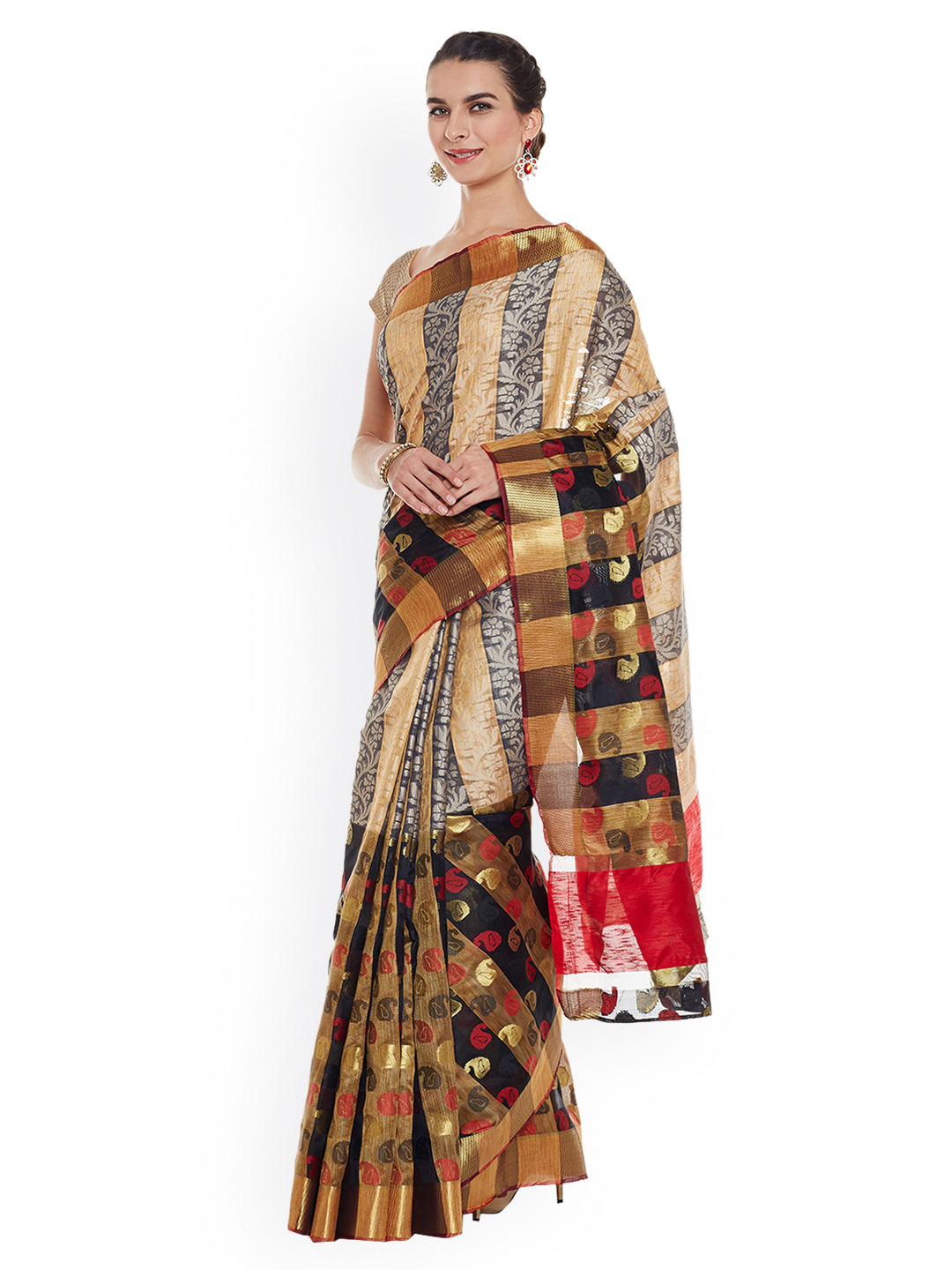

Chhabra 555 Beige & Black Art Silk Woven Design Banarasi Saree