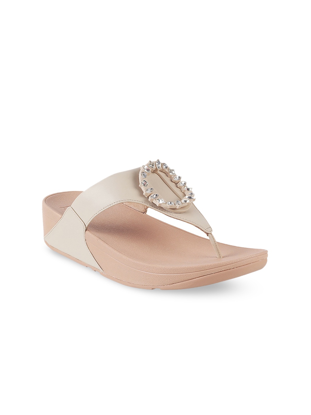 

fitflop Embellished Leather Wedge, Beige