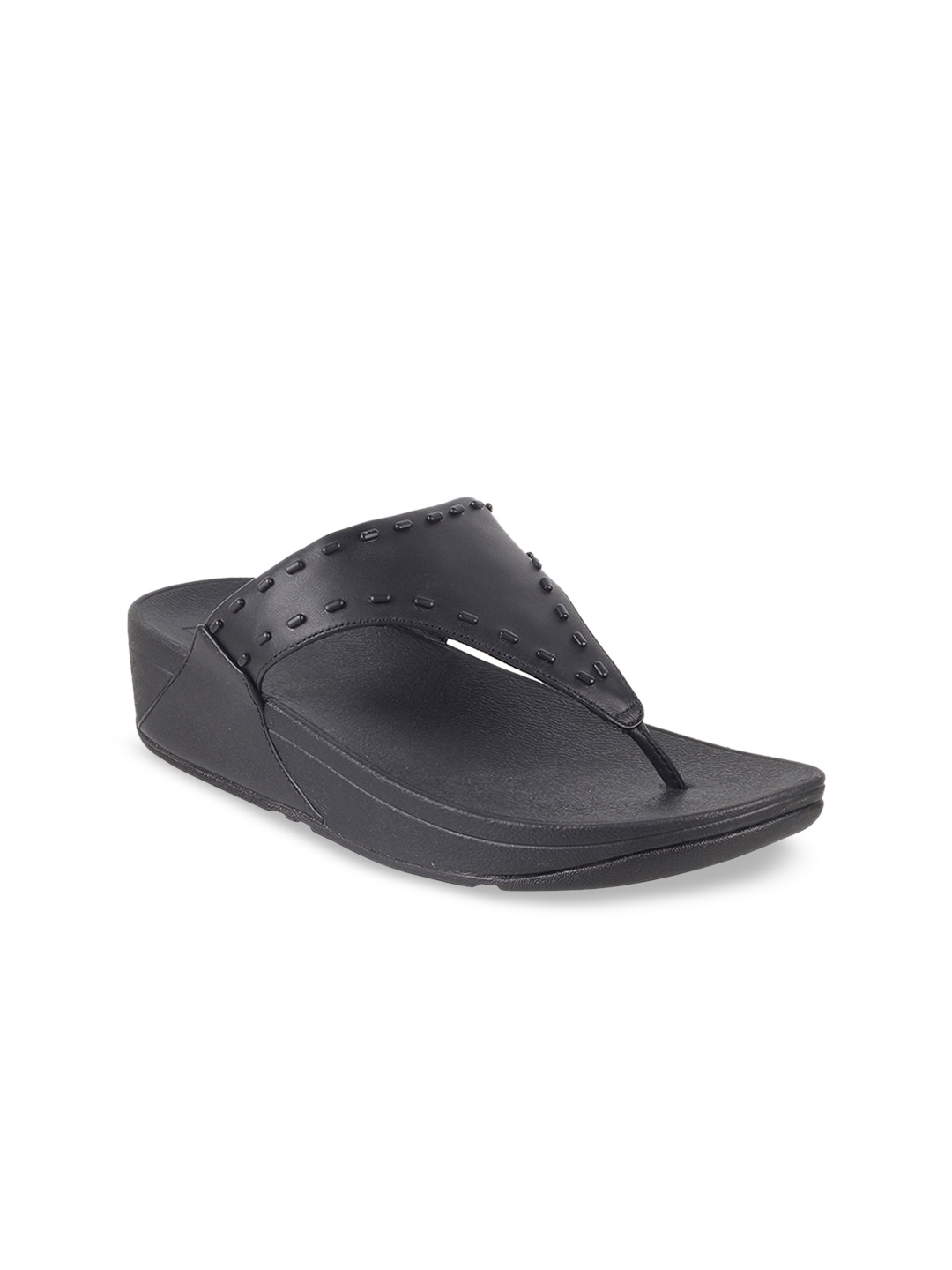 

fitflop Leather Open Toe Wedges, Black