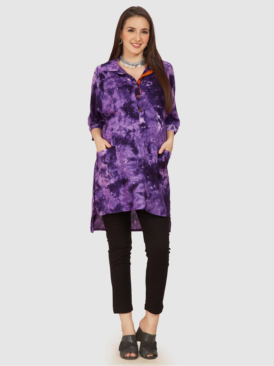 

Mom For Sure by Ketki Dalal Tie and Dye Maternity A-Line Kurta, Purple