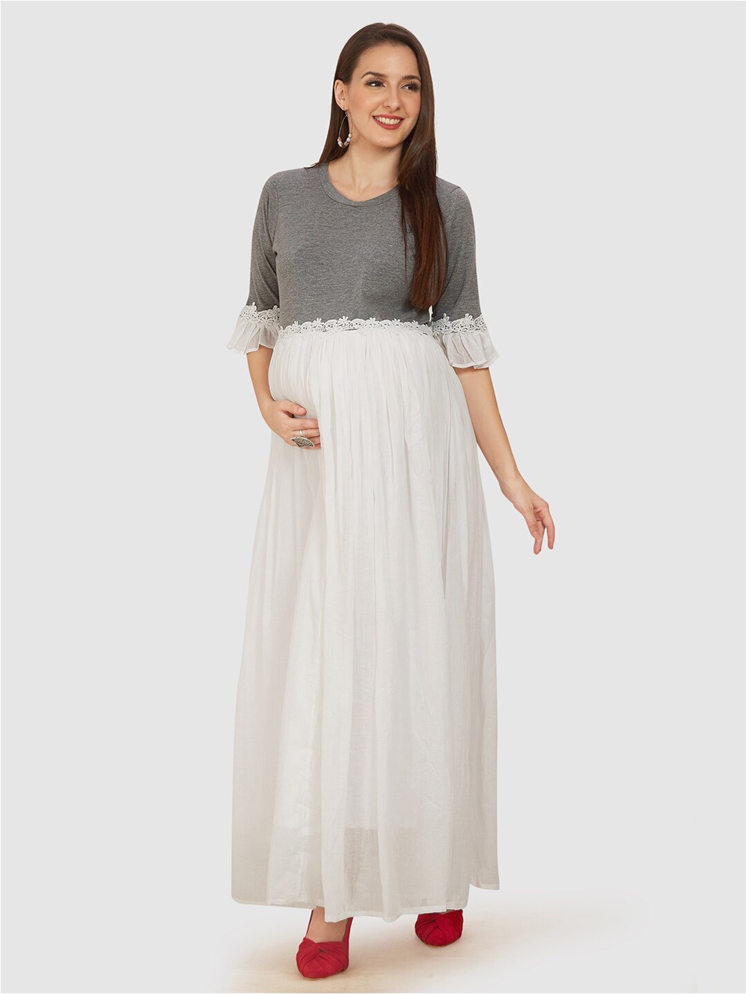

Mom For Sure by Ketki Dalal Gathered Maternity Maxi Dress, White