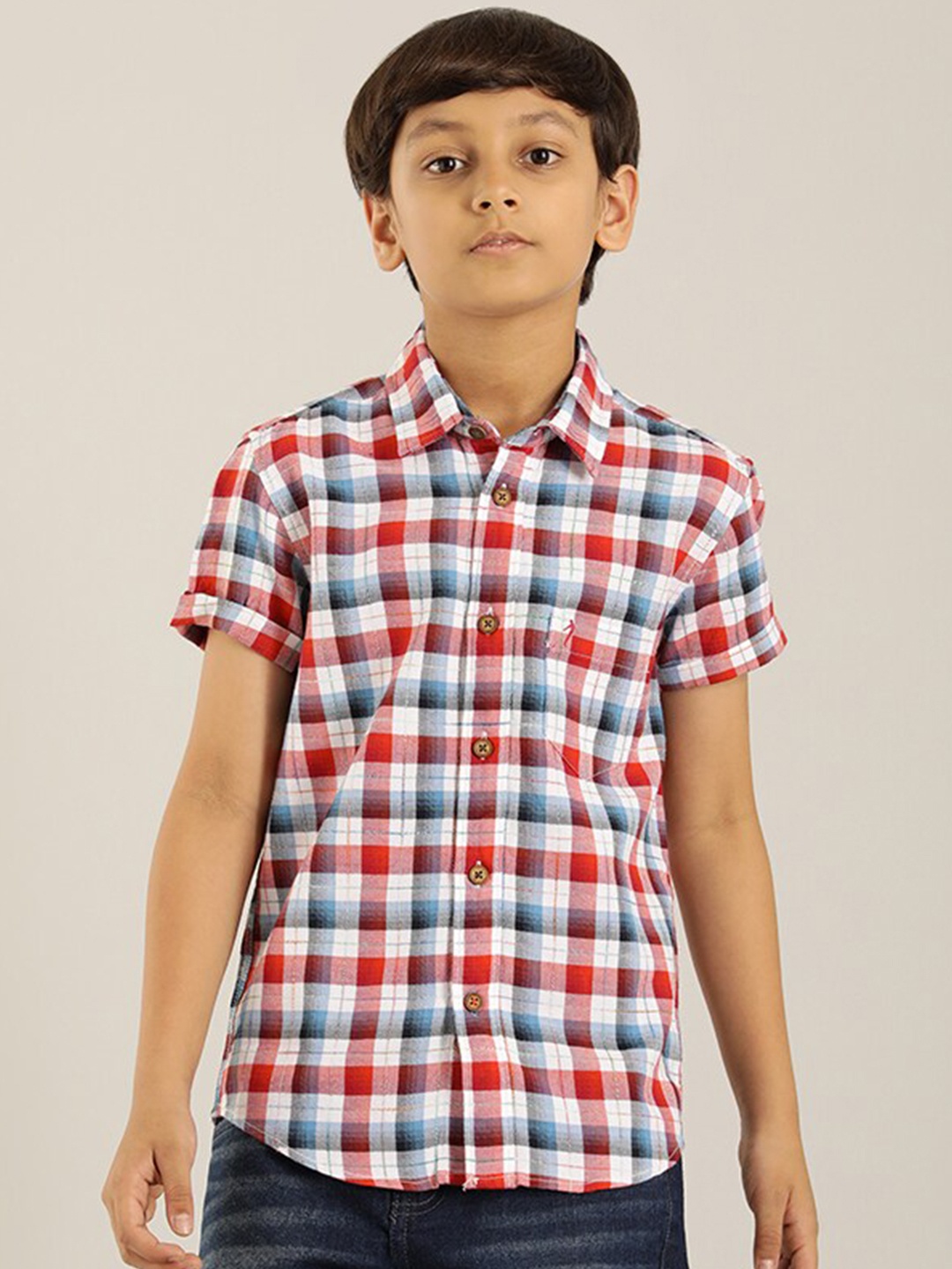 

Indian Terrain Boys Classic Gingham Checked Pure Cotton Casual Shirt, Blue
