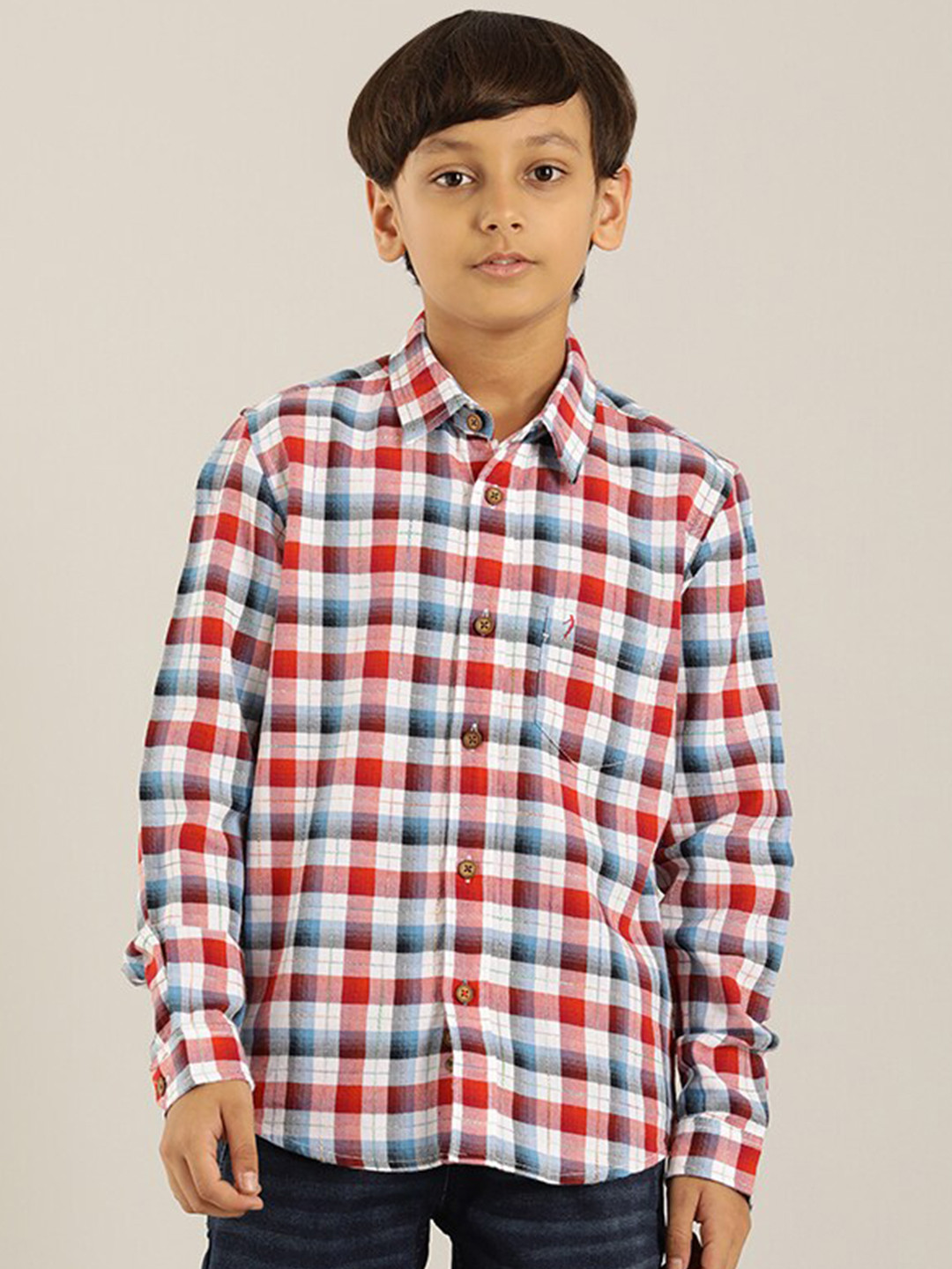 

Indian Terrain Boys Classic Gingham Checked Pure Cotton Shirt, Blue