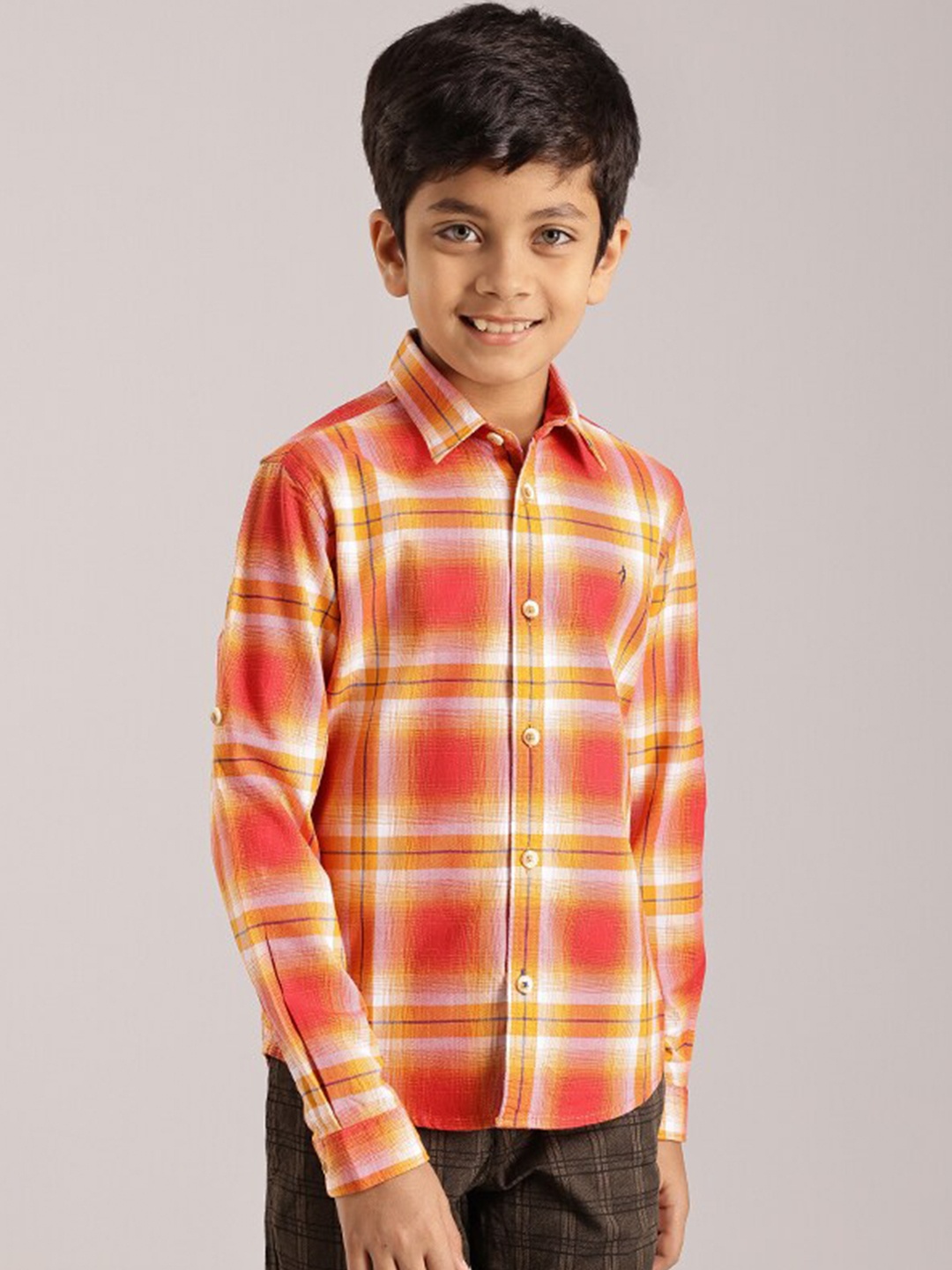 

Indian Terrain Boys Classic Tartan Checked Pure Cotton Shirt, Red