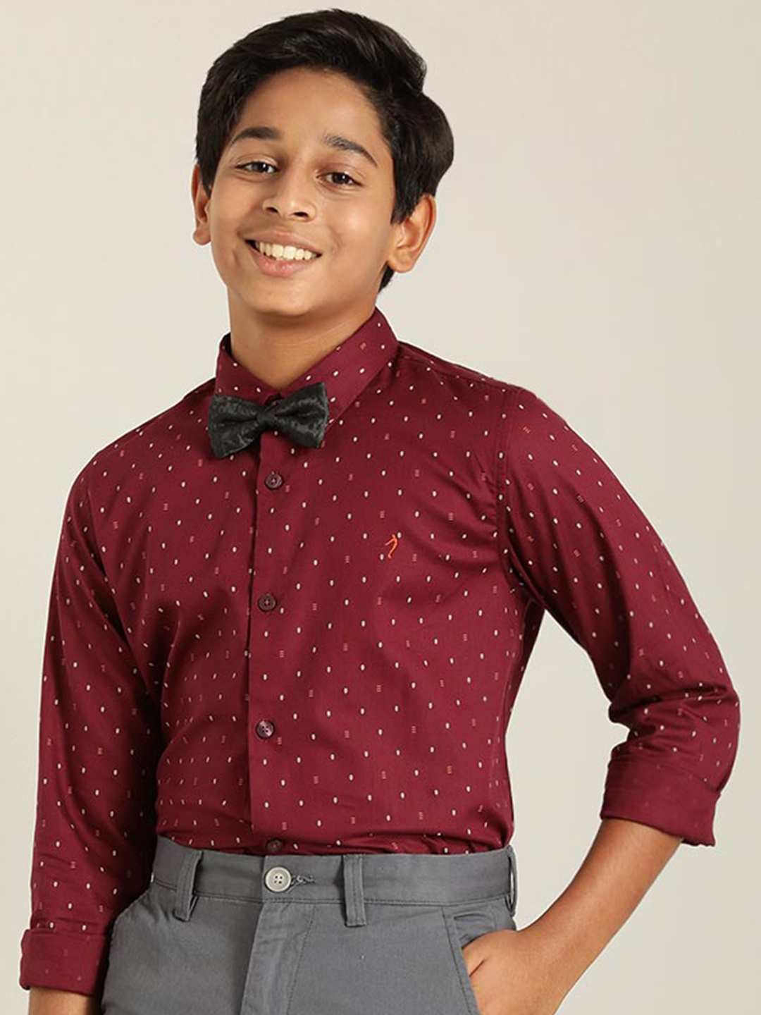 

Indian Terrain Boys Classic Micro Ditsy Printed Pure Cotton Shirt, Red