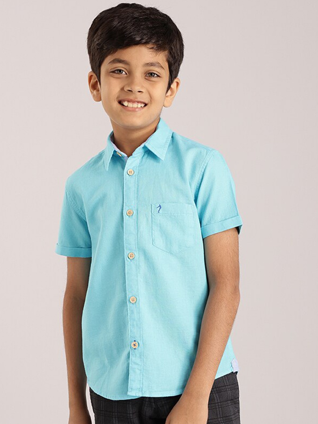 

Indian Terrain Boys Classic Opaque Pure Cotton Casual Shirt, Blue