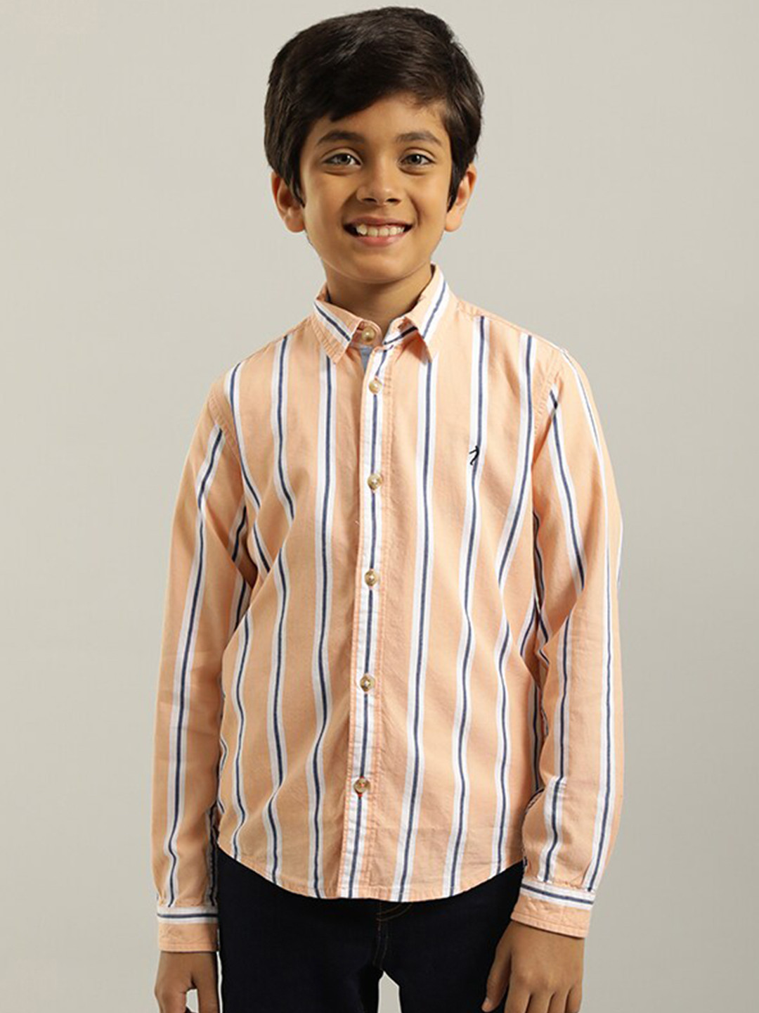 

Indian Terrain Boys Classic Striped Pure Cotton Shirt, Orange