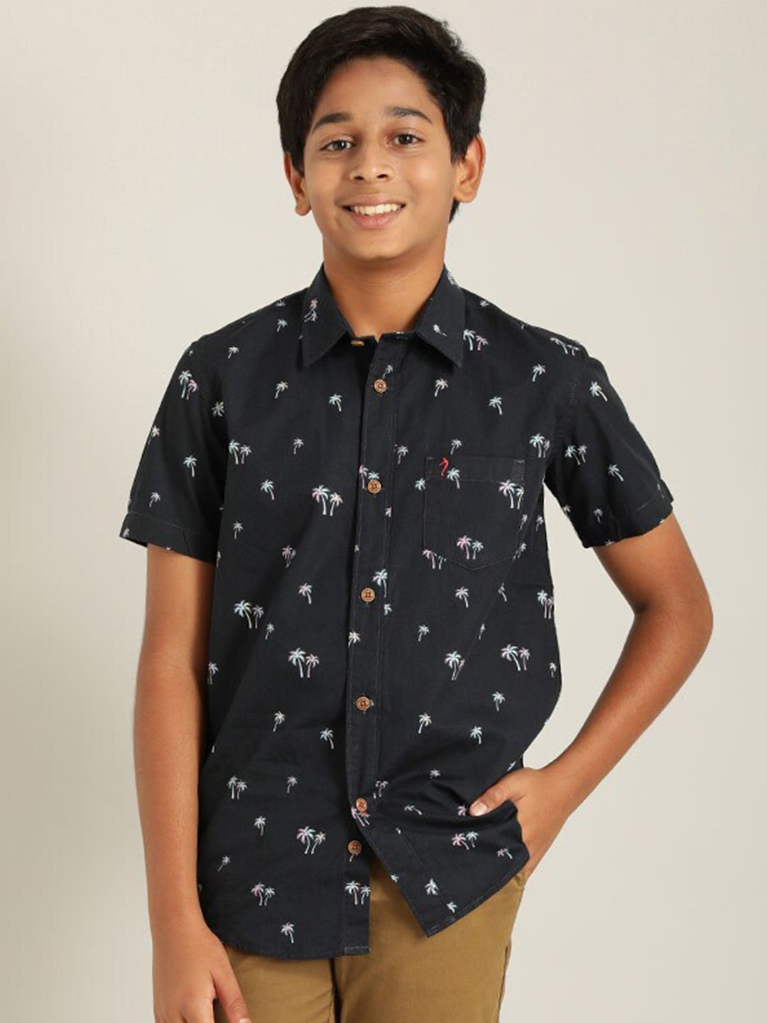 

Indian Terrain Boys Classic Classic Conversational Printed Pure Cotton Shirt, Navy blue