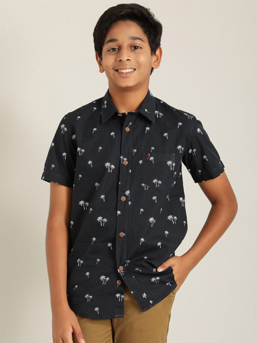 

Indian Terrain Boys Classic Classic Conversational Printed Pure Cotton Shirt, Navy blue