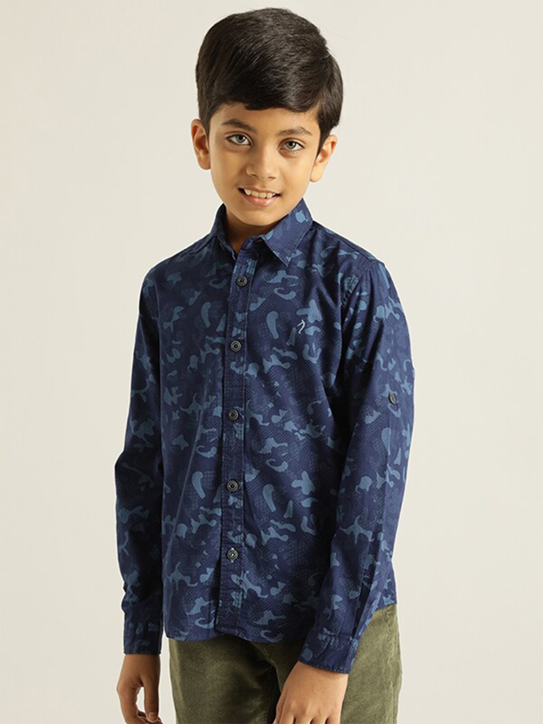 

Indian Terrain Boys Classic Opaque Printed Pure Cotton Casual Shirt, Navy blue