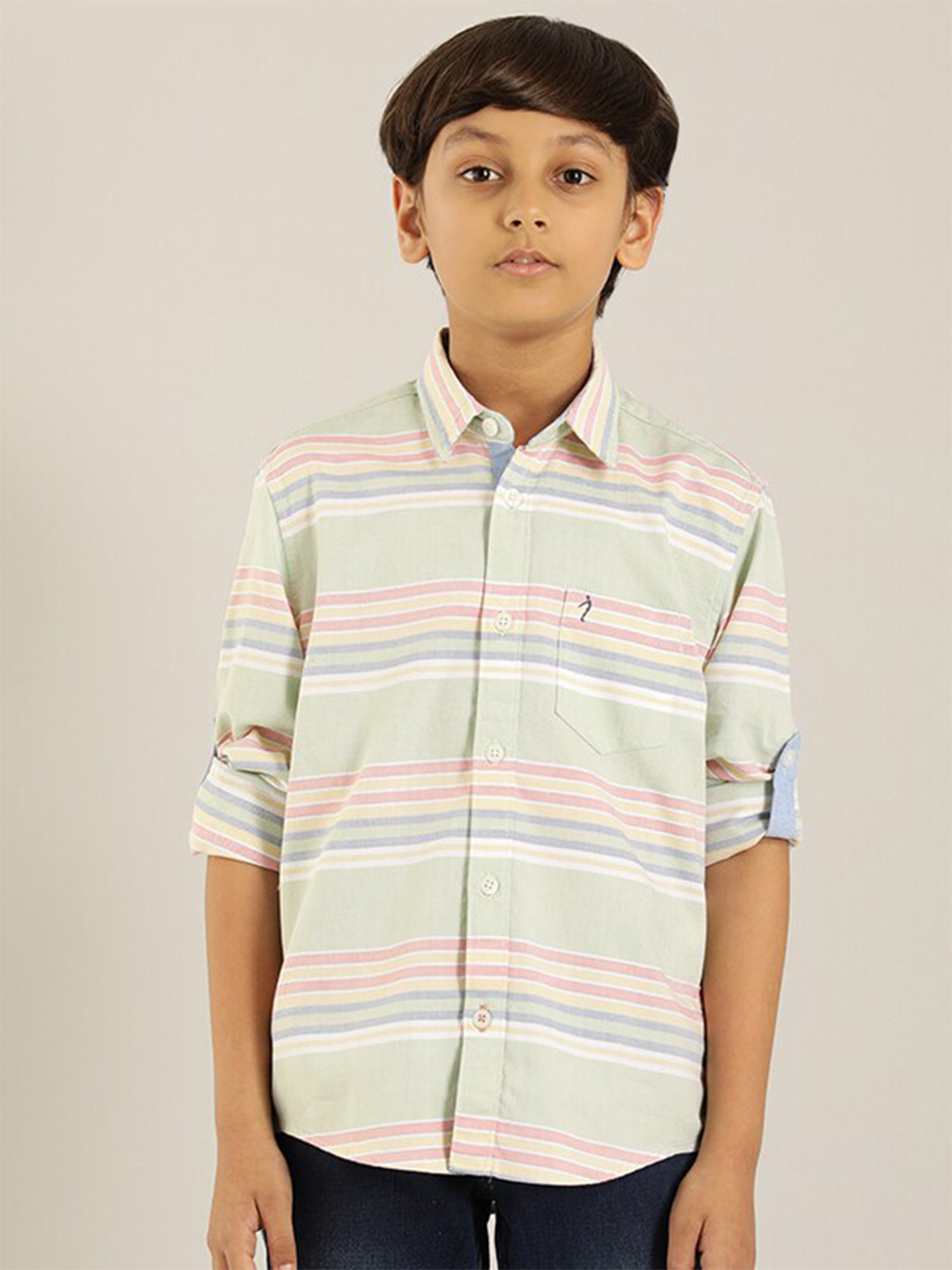 

Indian Terrain Boys Classic Striped Pure Cotton Casual Shirt, Green