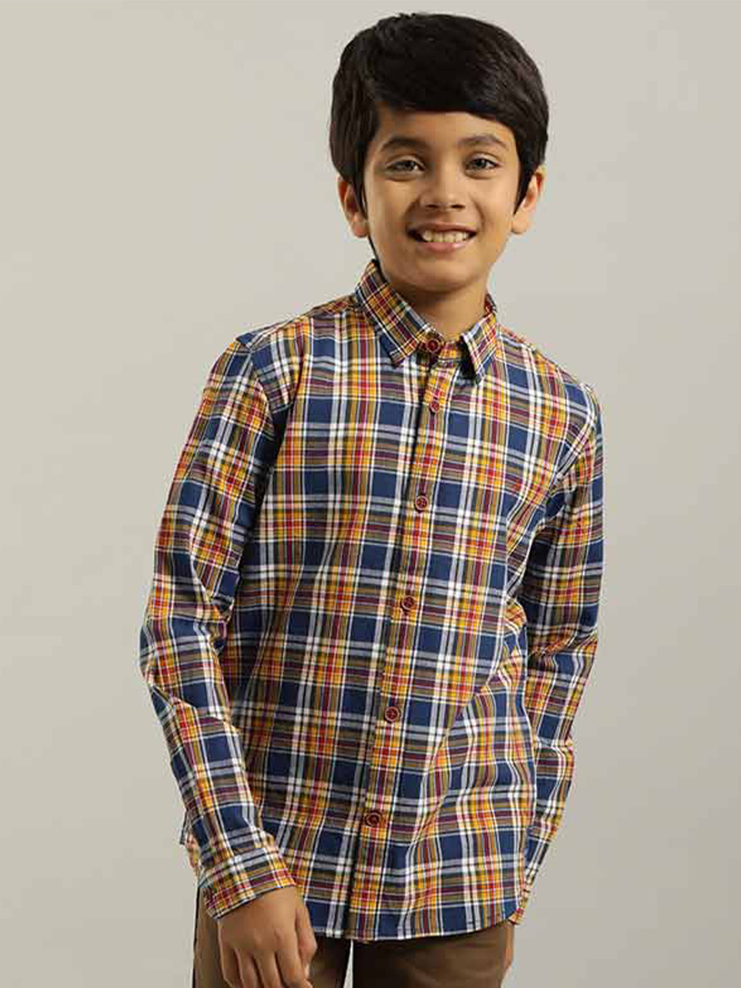 

Indian Terrain Boys Classic Tartan Checks Pure Cotton Casual Shirt, Navy blue