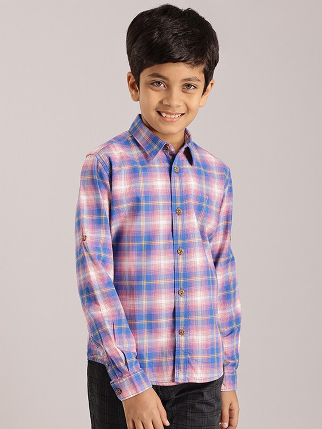

Indian Terrain Boys Classic Tartan Checked Pure Cotton Shirt, Blue