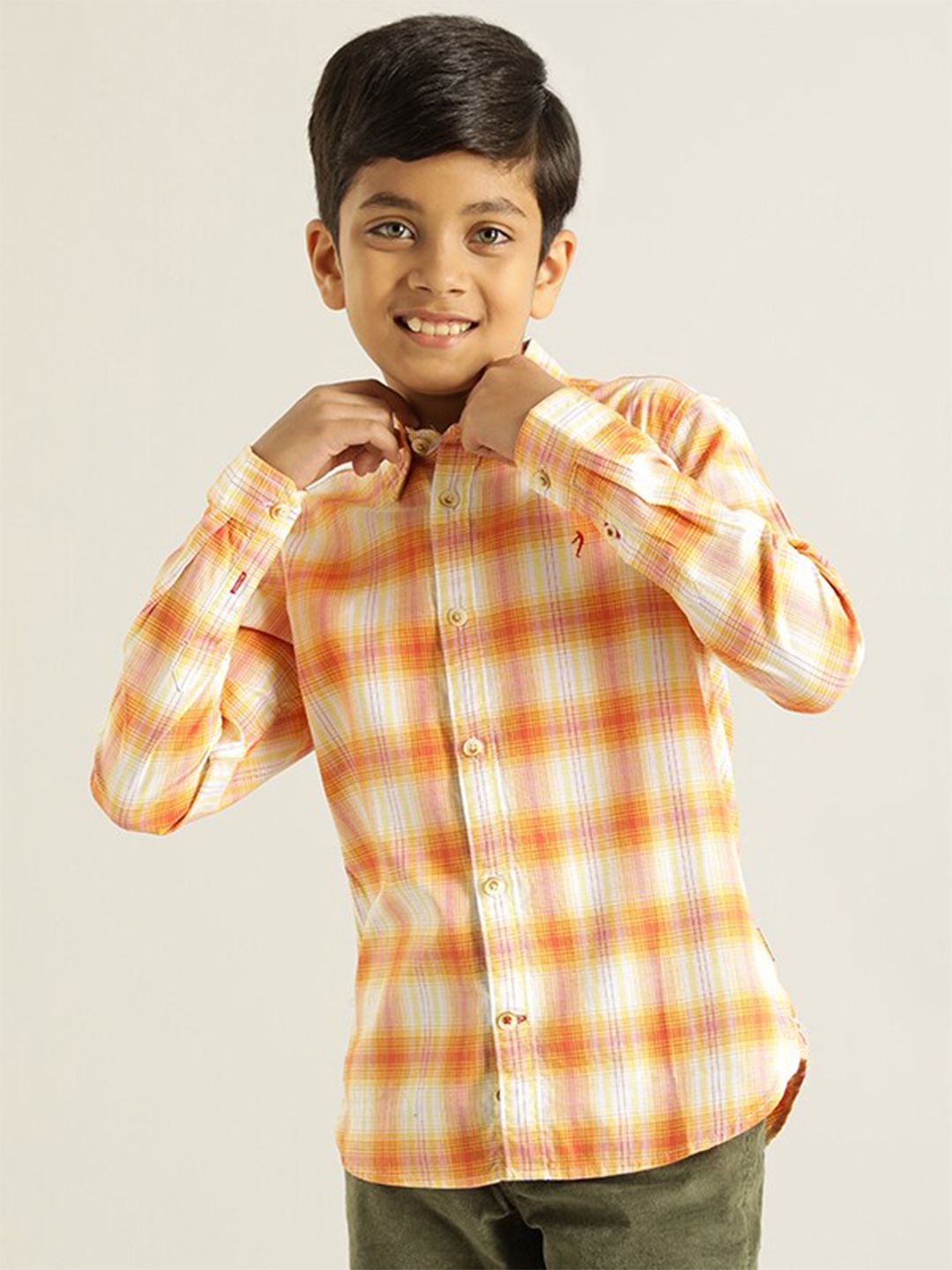 

Indian Terrain Boys Classic Checked Pure Cotton Casual Shirt, Orange