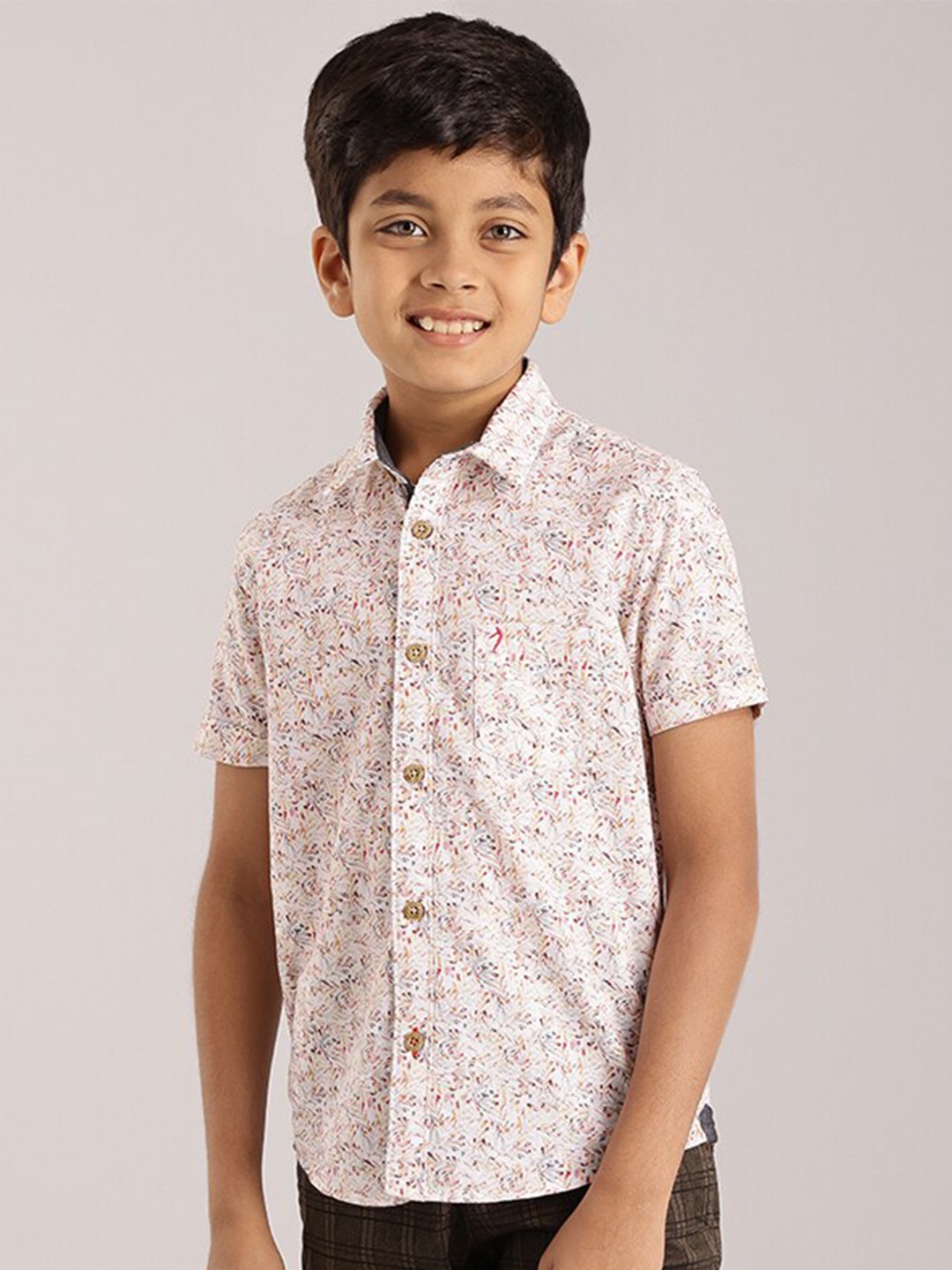 

Indian Terrain Boys Abstract Printed Classic Pure Cotton Shirt, White